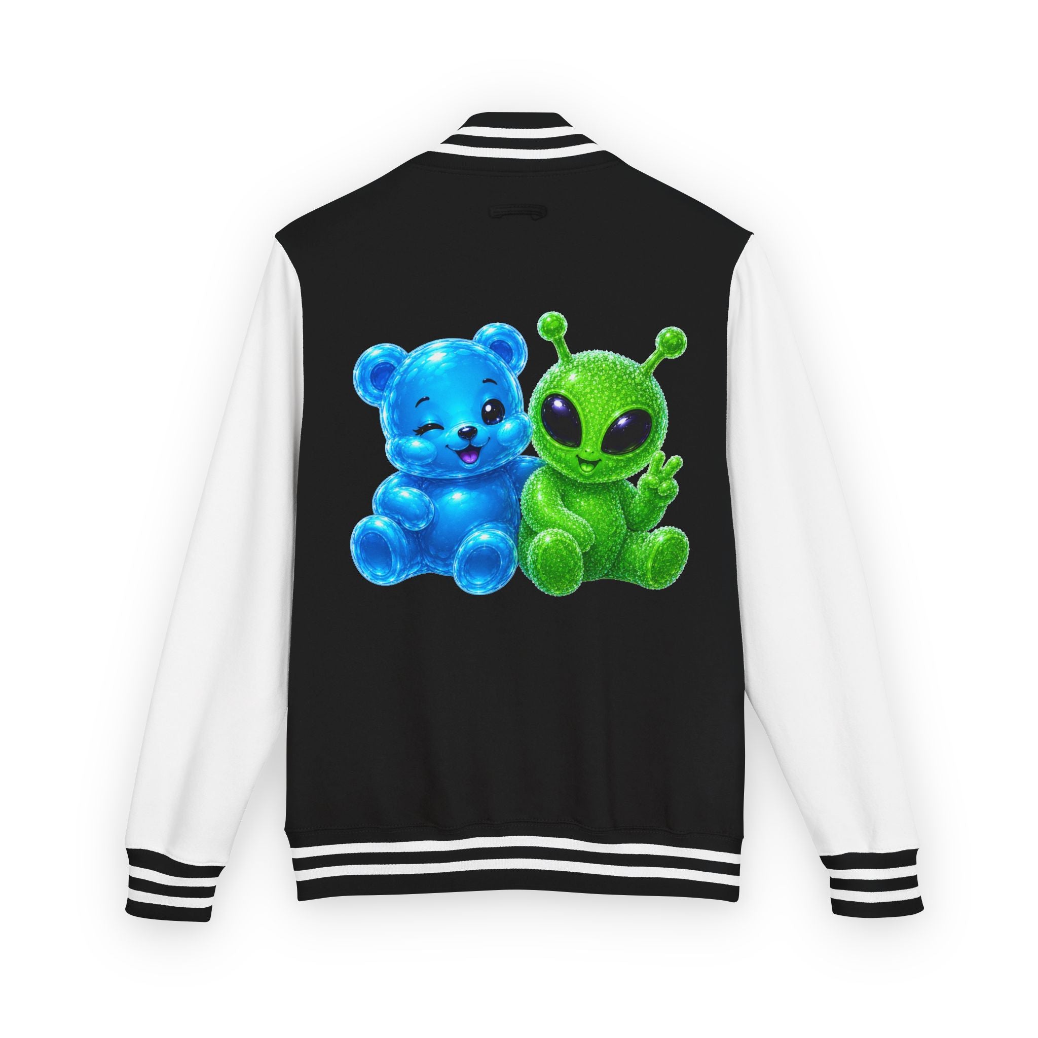 Green Alien and Blue Oozy Bear Gummy Special Addition- Letterman Graphic Jacket