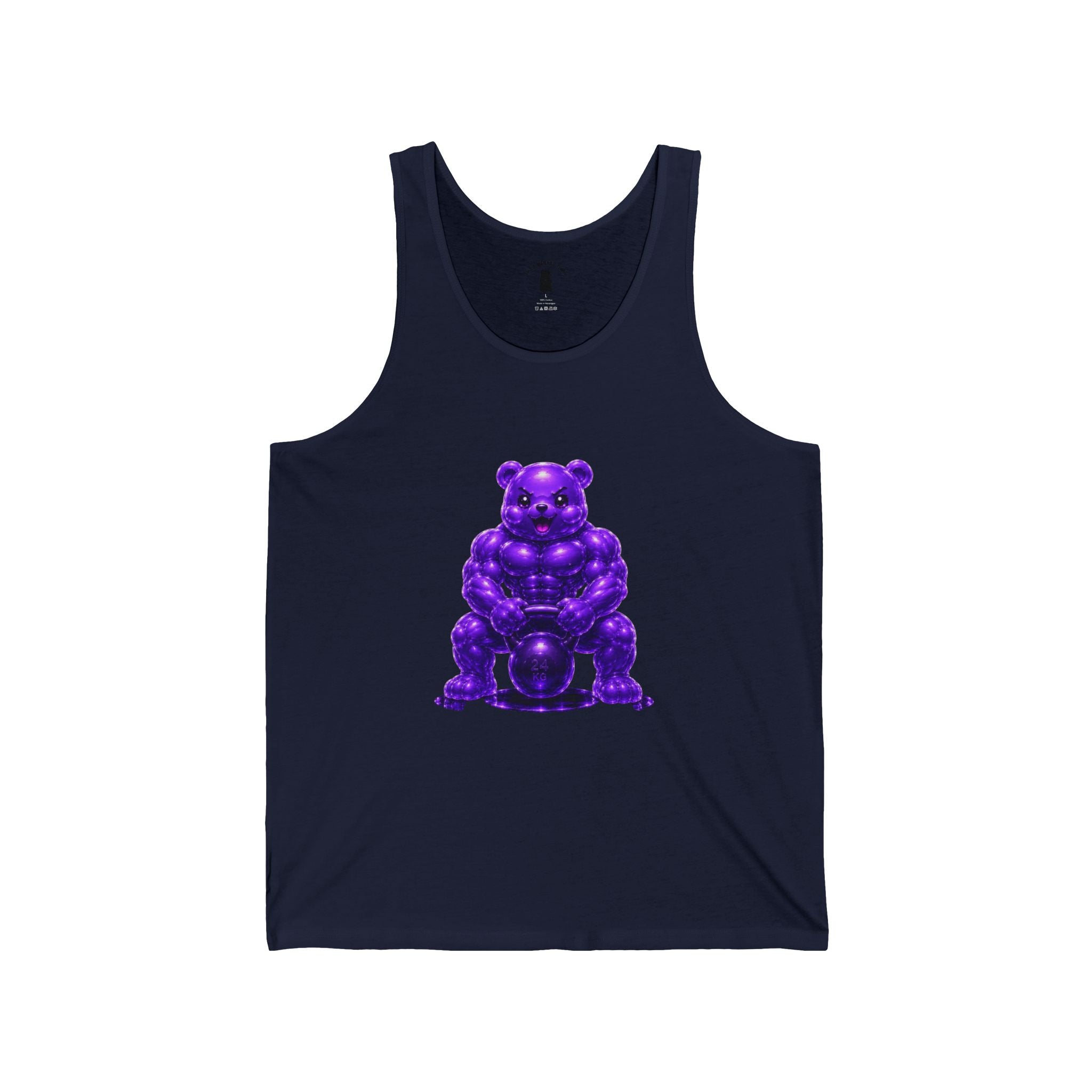 Workout Fitness, Weightlifting Kettlebell Violet Oozy Buff Bear Gummy Gym Addition- Graphic Tank Top