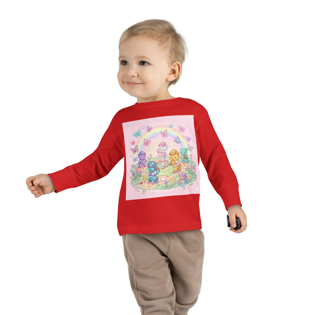 Playing Baseball With friends, Oozy Bear Outdoor Playtime- Graphic Long Sleeve Shirt