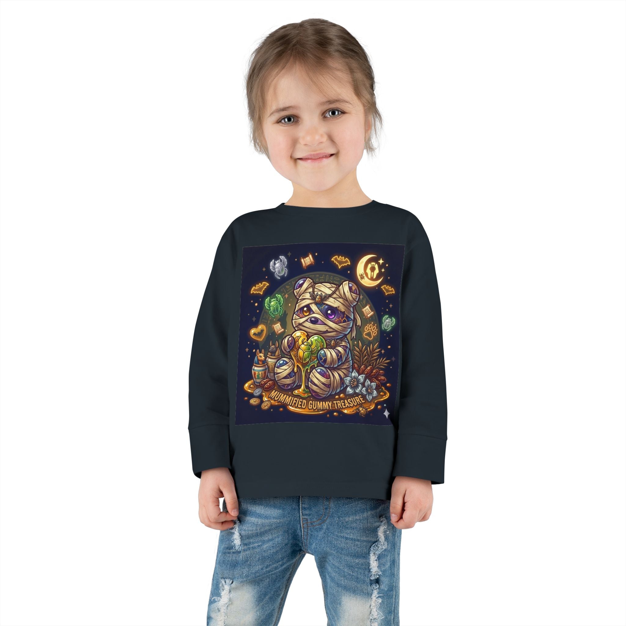 Cute Mummy Halloween Oozy Bear Special- Kids Graphic Long Sleeve Shirt