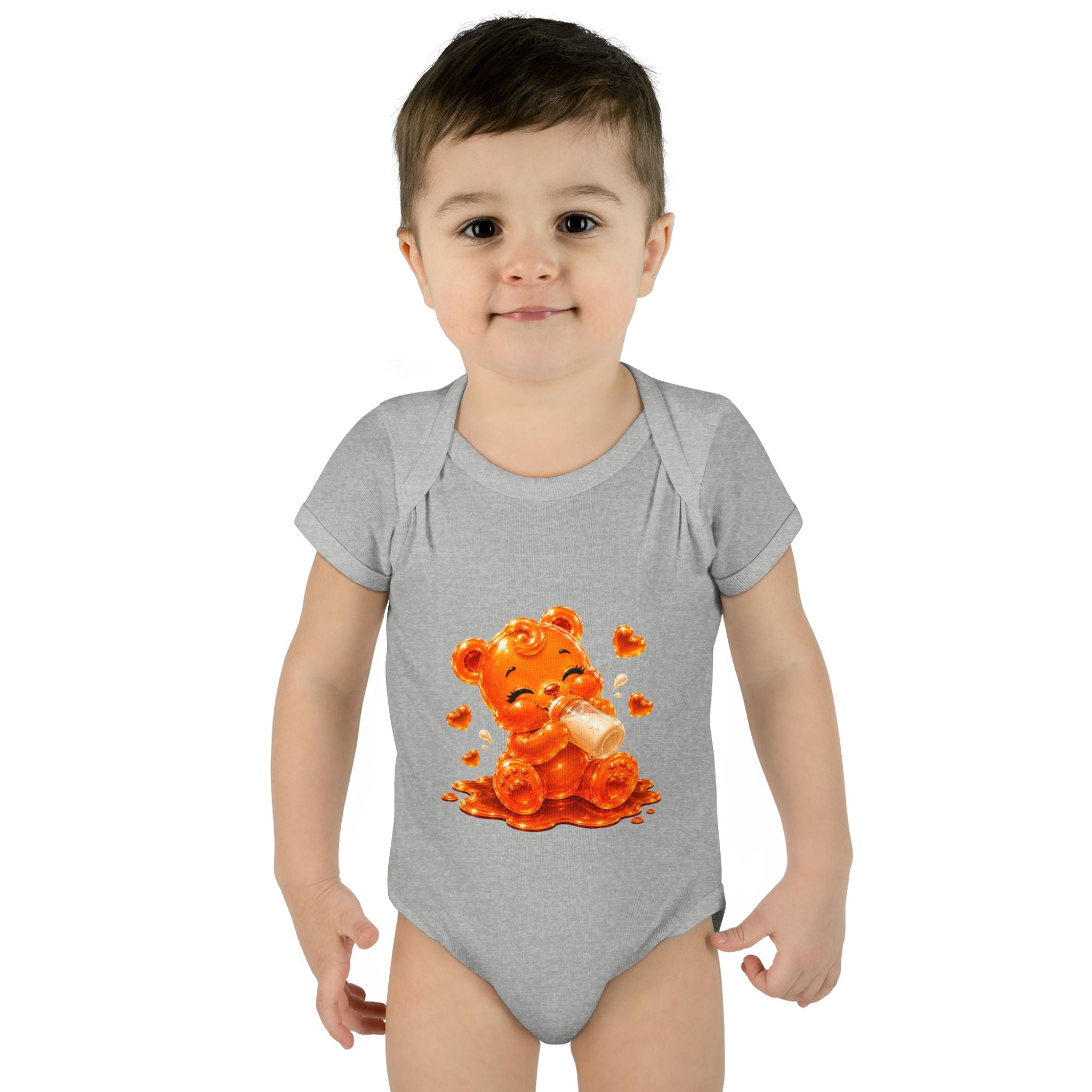 Yummy, Yummy Milk Time Orange Oozy Baby Gummy Bear Cutie Addition- Graphic Onesie