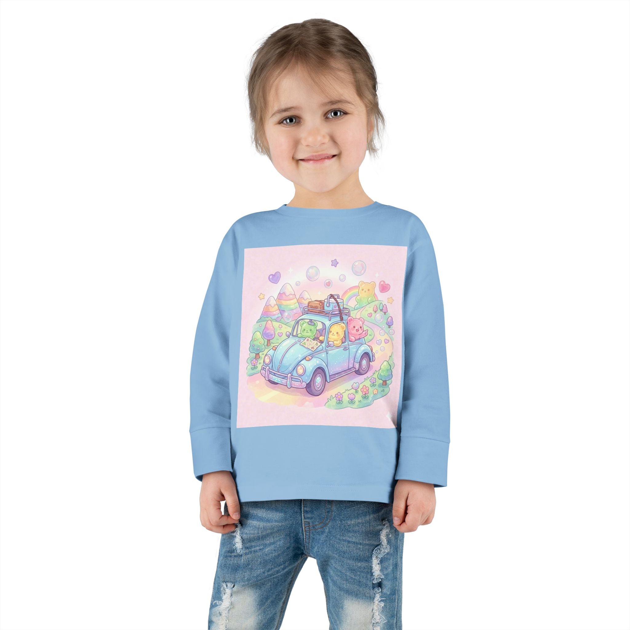 Pastel Car Ride Trip, Oozy Bear Group Friends- Graphic Long Sleeve Shirt