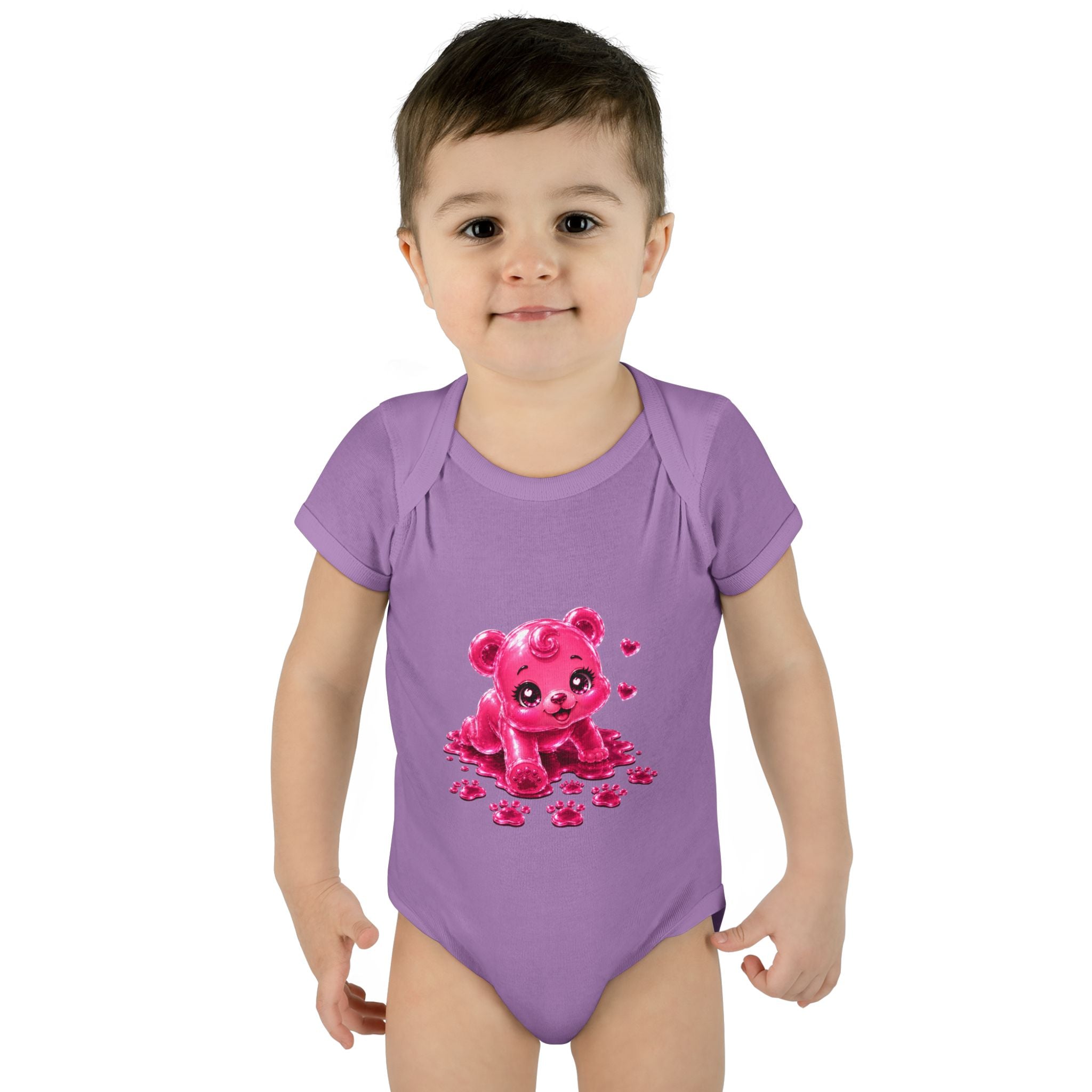 Messy Play Time, Crawling Steps Pink Oozy Baby Gummy Bear Cutie Addition- Graphic Onesie