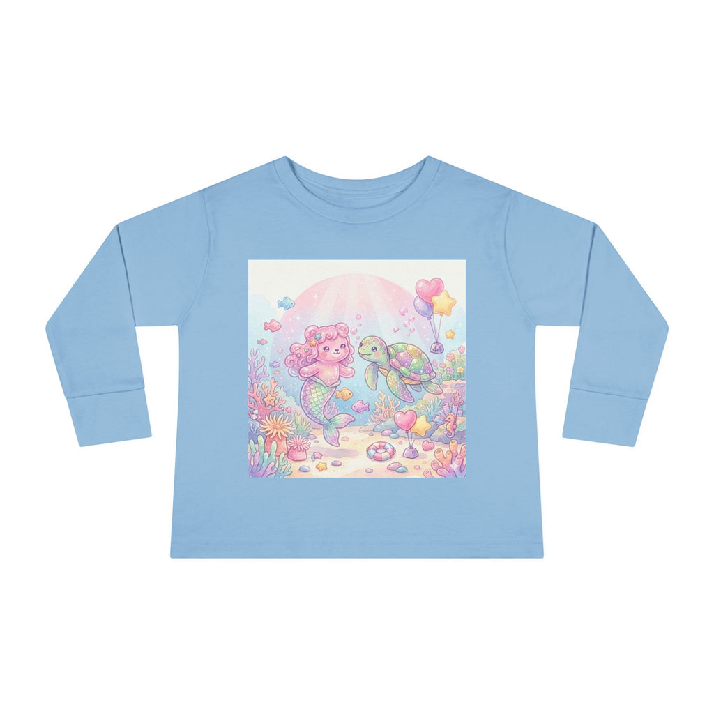 Pastel Oozy Bear Mermaid & Sea Turtle Cute Friends- Graphic Long Sleeve Shirt