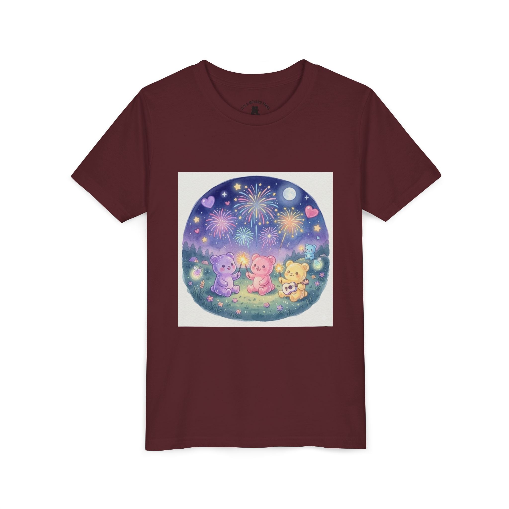 Gooey Gummy Bear Friends Watching Fireworks Youth Short Sleeve Shirt