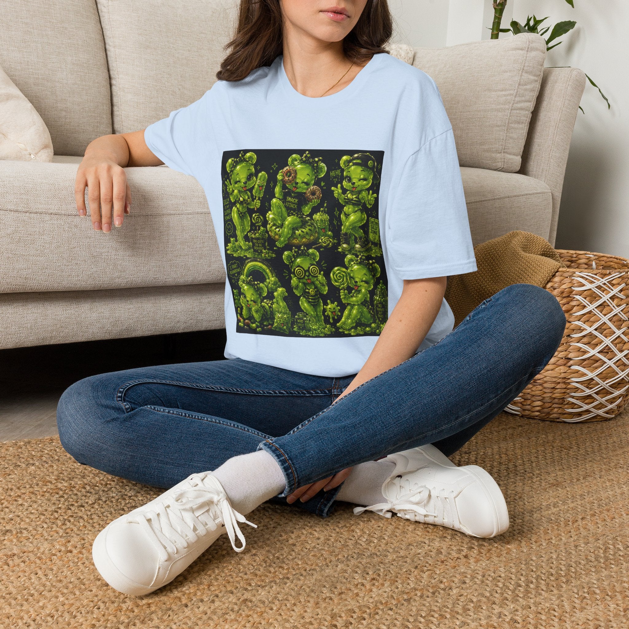 Lime Green Retro Oozy Bear Babe, Beach Pin Up- Adult Graphic Shirt (18+)