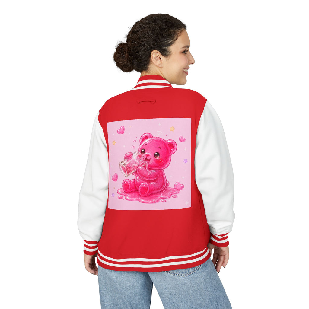 Pink Sugar Shock Shot! Boozy Gooey Gummy Bear — Kawaii Graphic Varsity Jacket