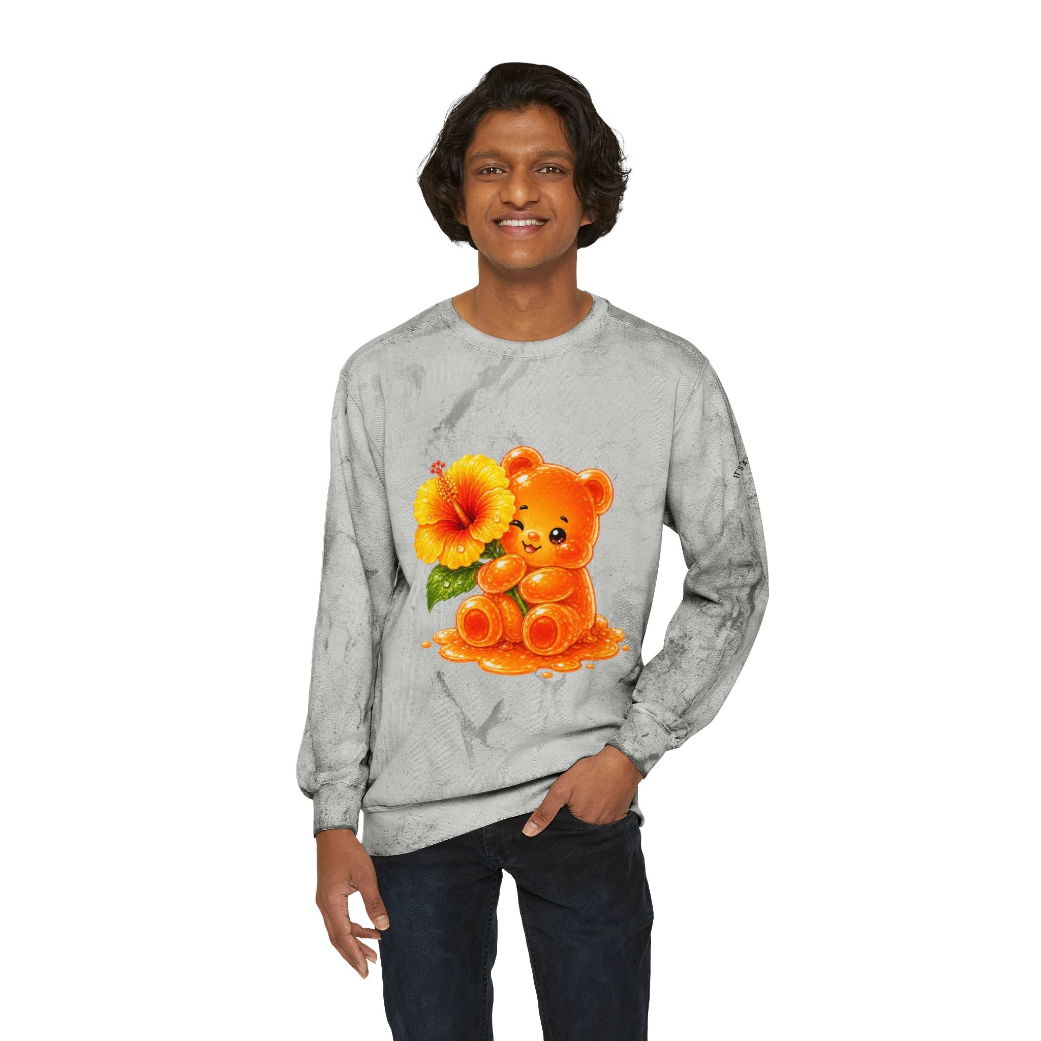 Hibiscus Sunrise, Orange Gooey Gummy Bear friend- Kawaii Graphic Sweatshirt