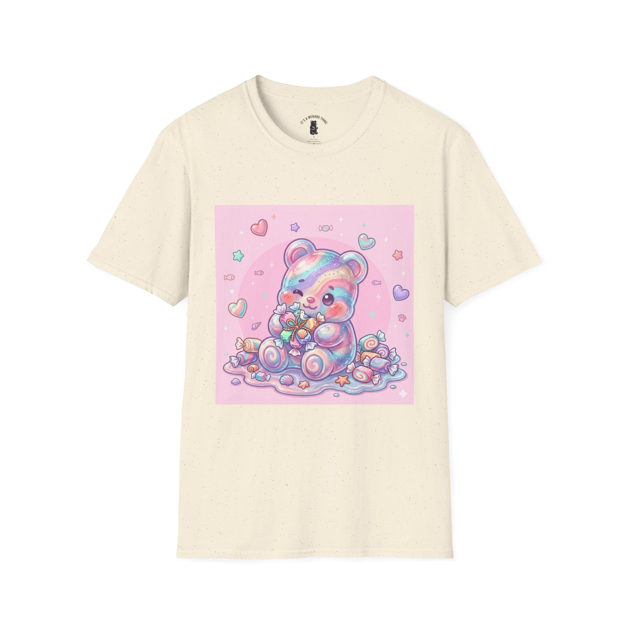 Cute Pastel Candy Bear T-Shirt — Rainbow Kawaii Heart Graphic