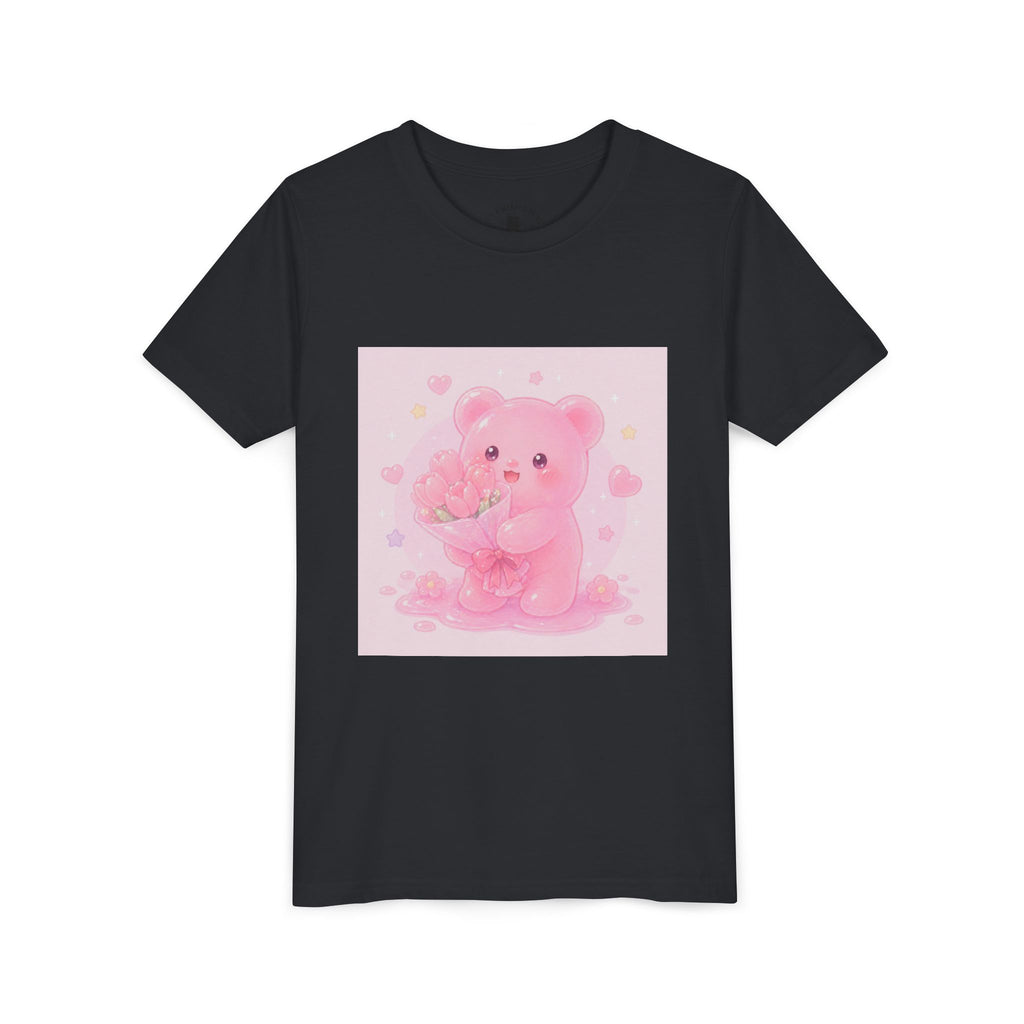 Pink Gooey Gummy Bear Youth Tee – Valentine Gummy Bouquet Kids Shirt