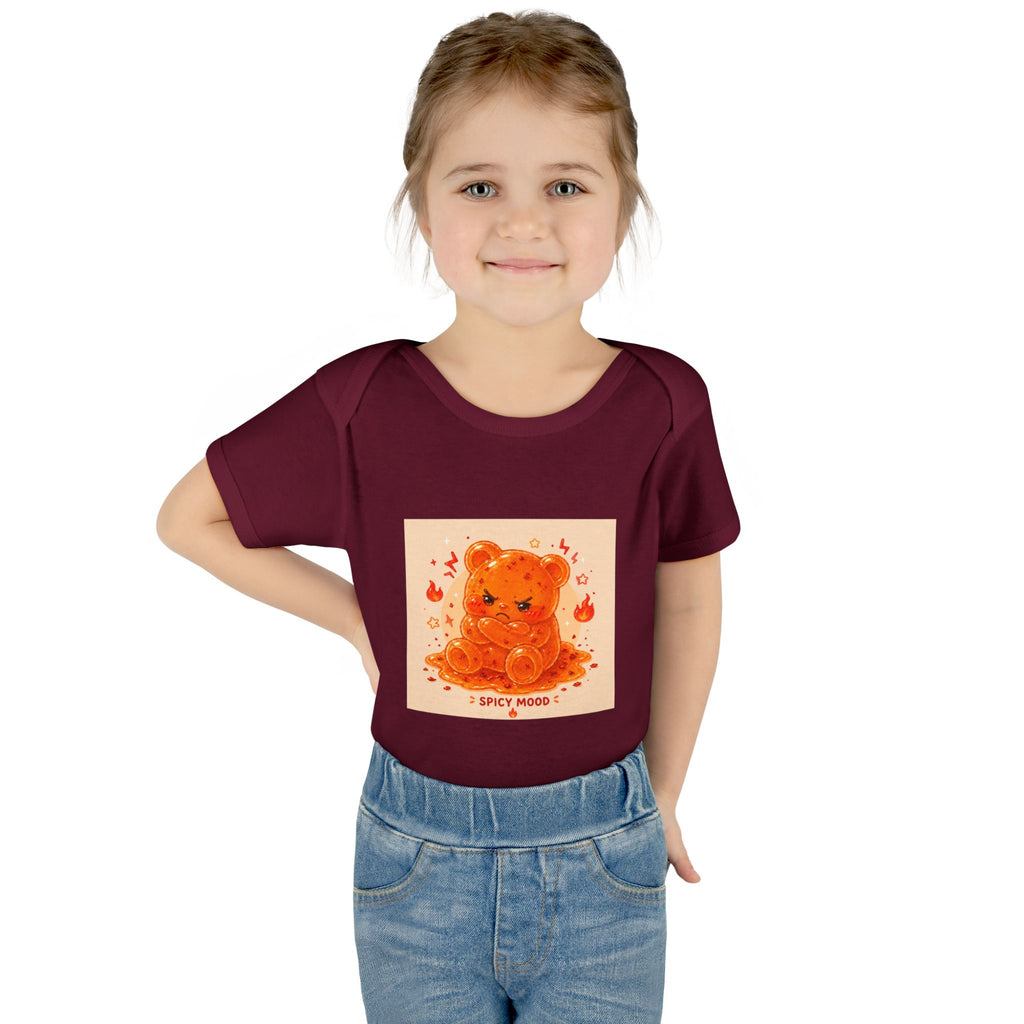 Spicy Mood Orange Gooey Gummy Bear Bodysuit — Cute Hot Pepper Bear Baby Onesie