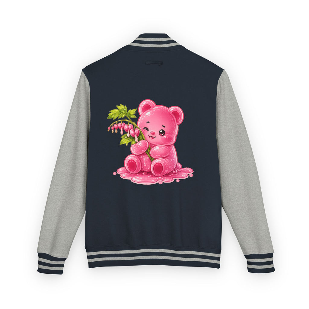 Bleeding Hearts, Pink Gooey Gummy Bear Friend  — Retro Varsity Coat