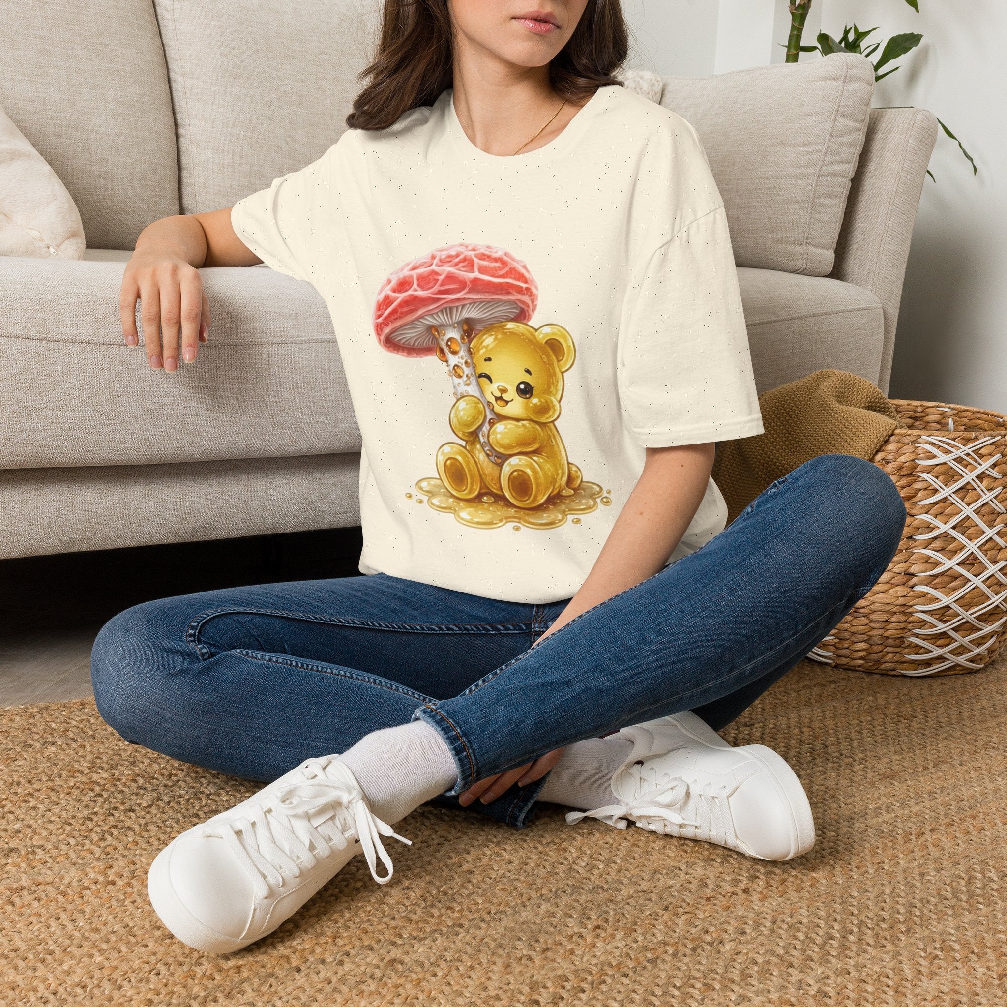 Sticky Strange Orange Mushroom, Yellow Oozy Bear Gummy- Graphic shirt
