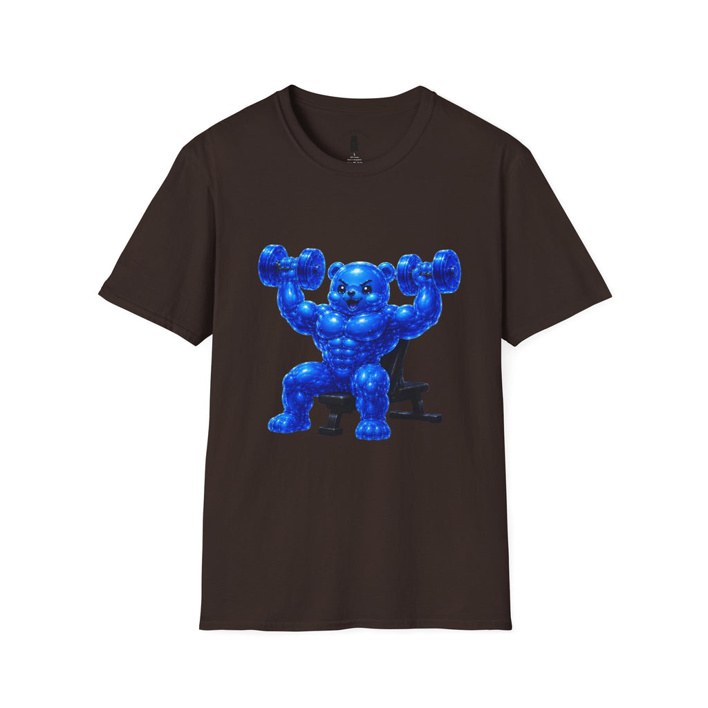 Working out with Bar Bells, Oozy Buff Bear Gummy Special Gym Addition- Adult Graphic Shirt