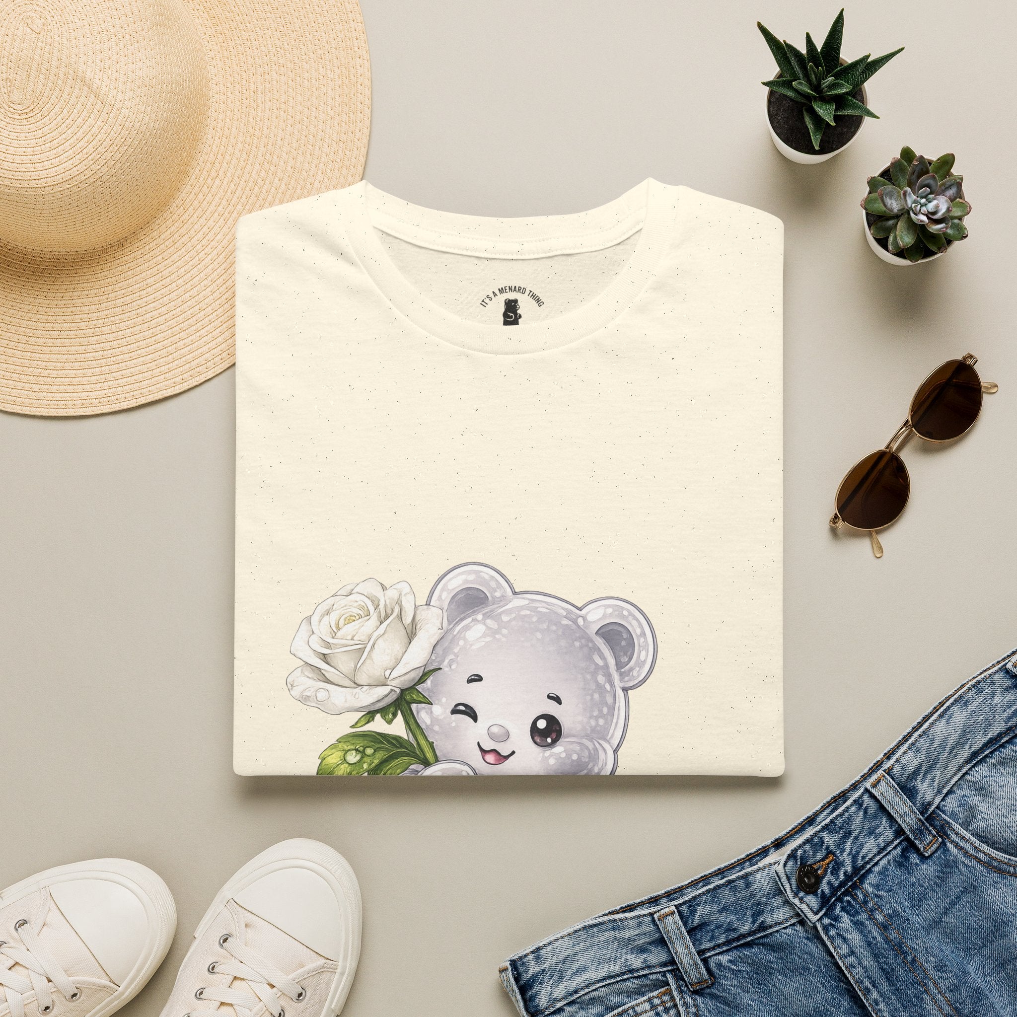 Beautiful Blooming White Rose, Oozy Bear Gummy Special Flower Addition- Graphic Shirt