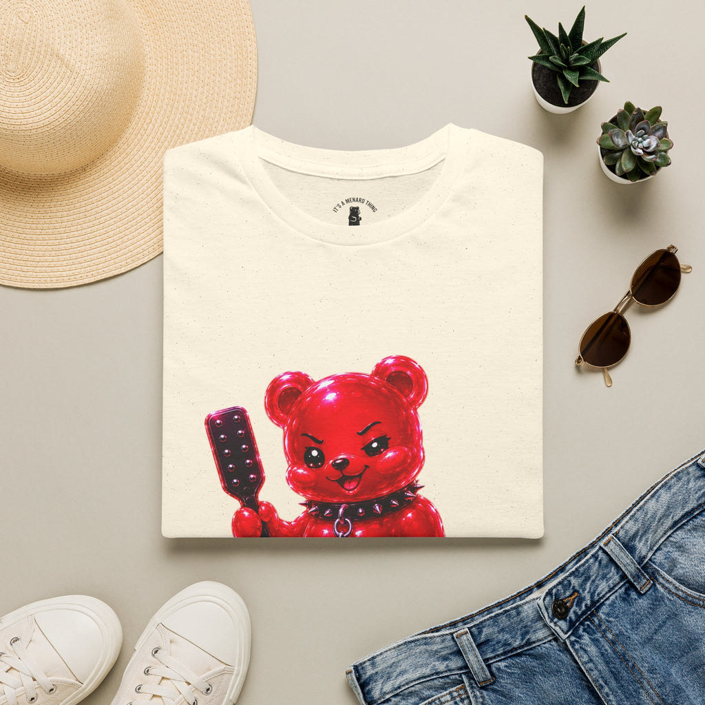 Crimson Red Oozy Bear Gummy Freak with Spank Paddle- Graphic Shirt (Adult Only!)