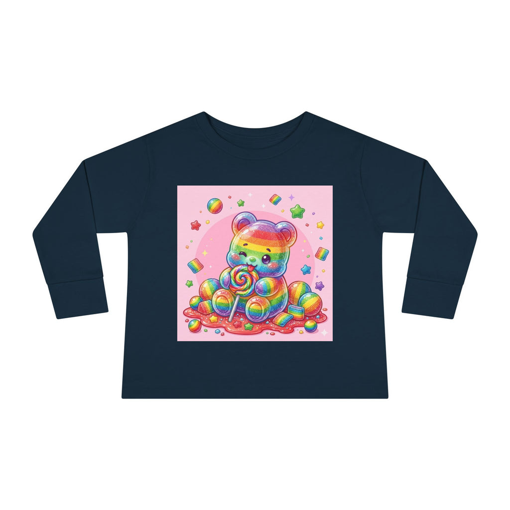 Rainbow Stripe Oozy Bear Gummy Special- Kids Graphic Long Sleeve Shirt