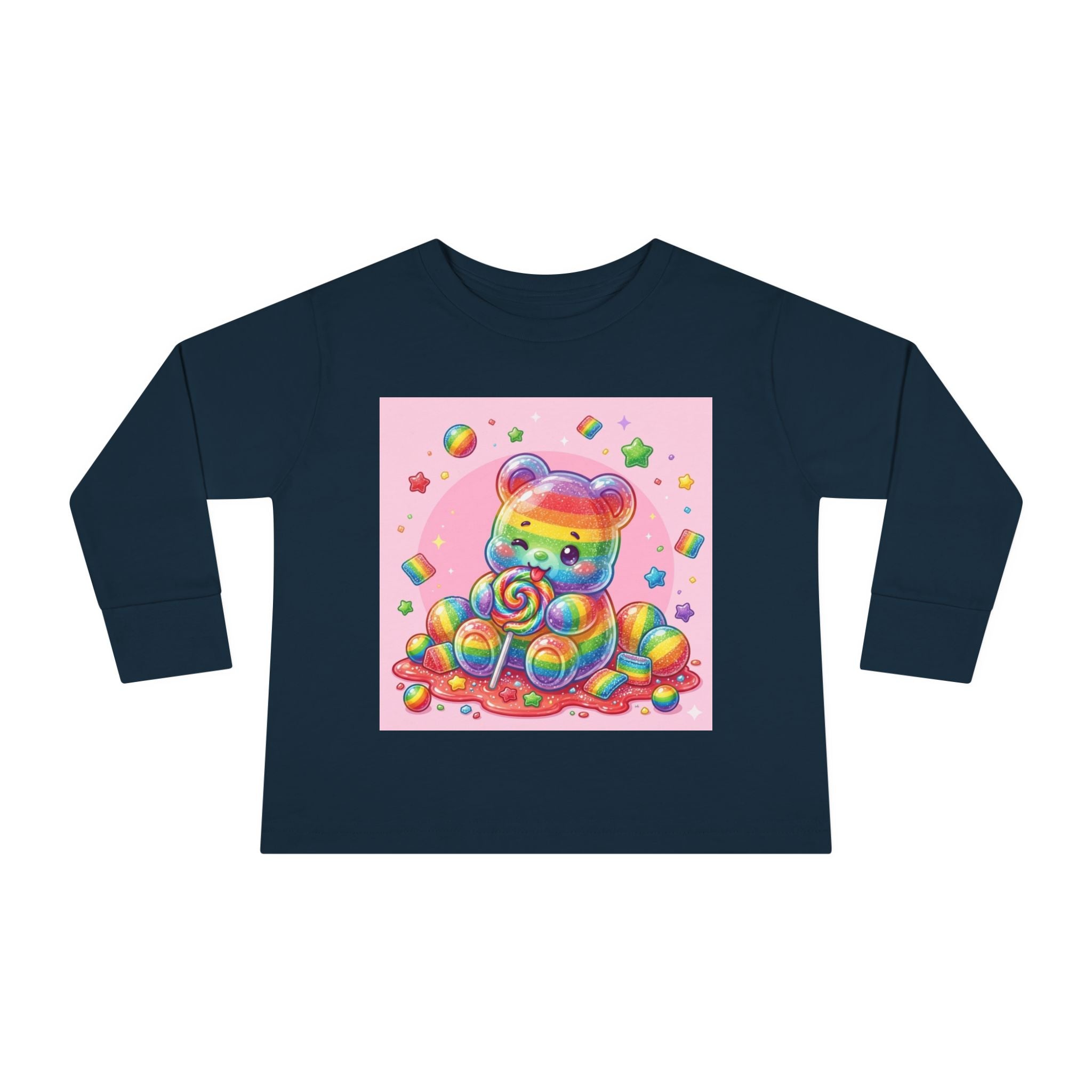 Rainbow Stripe Oozy Bear Gummy Special- Kids Graphic Long Sleeve Shirt