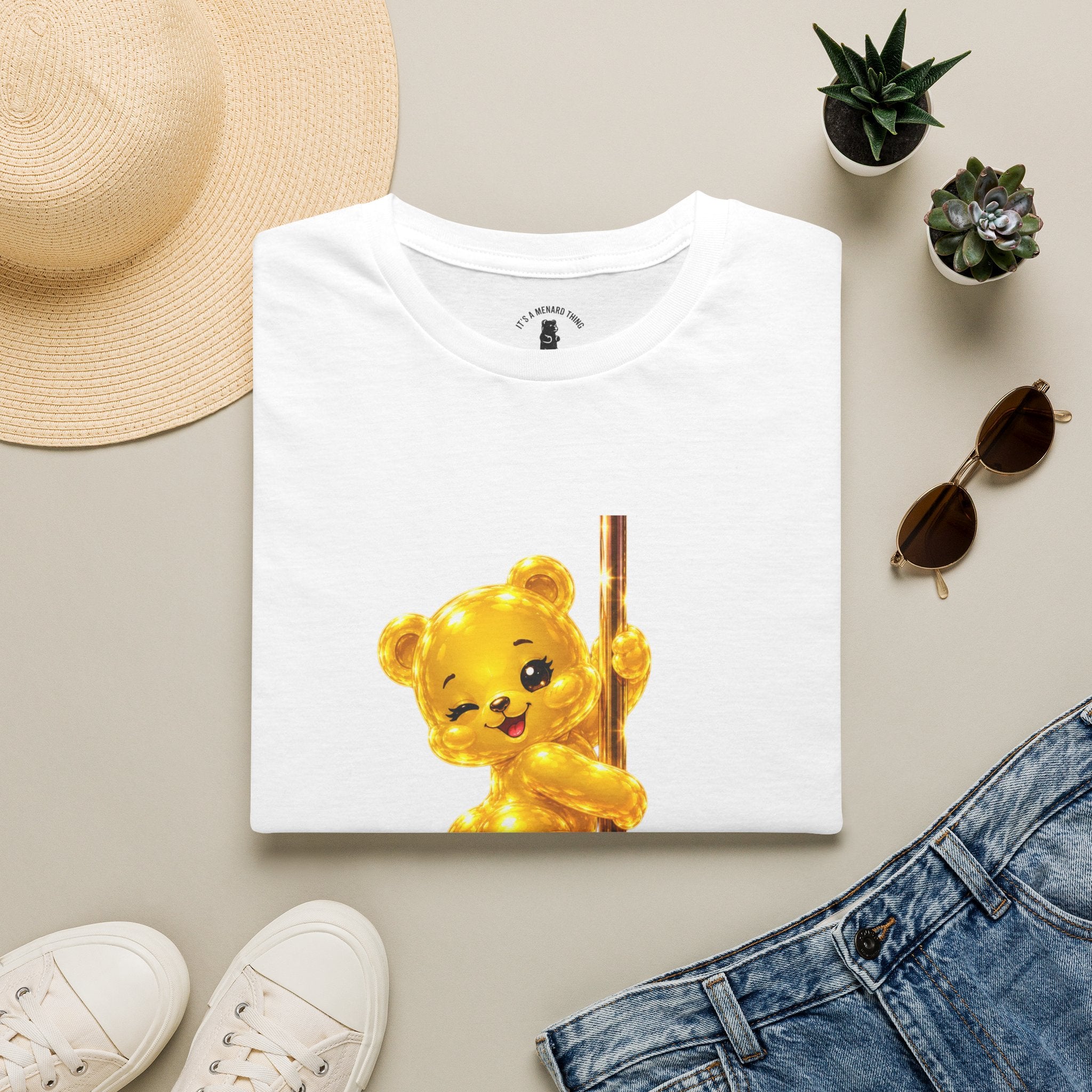 Gold Oozy Bear Gummy Thick Pole Dancer- Graphic Shirt (Adult Only!)