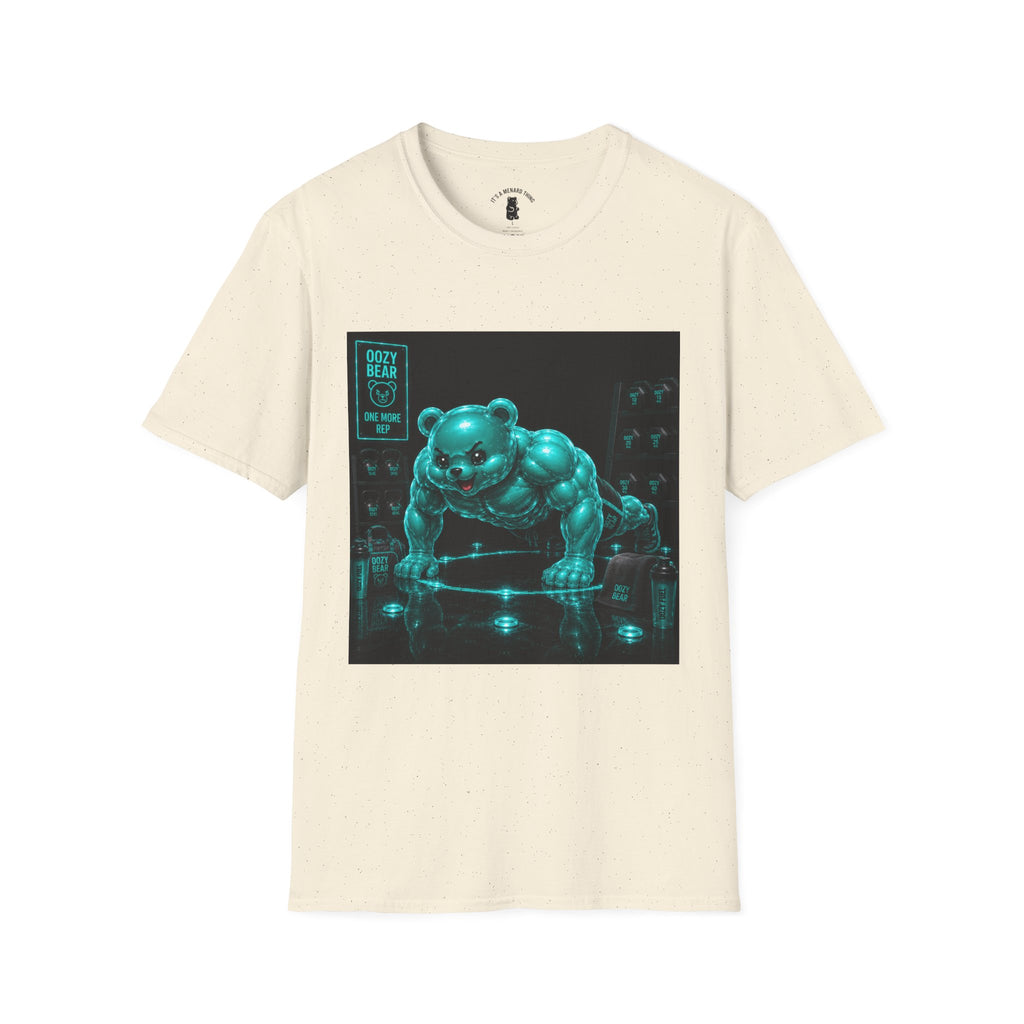 Neon Fitness Push Ups, Teal Oozy Buff Bear Gummy Gym Addition- Adult Graphic Shirt