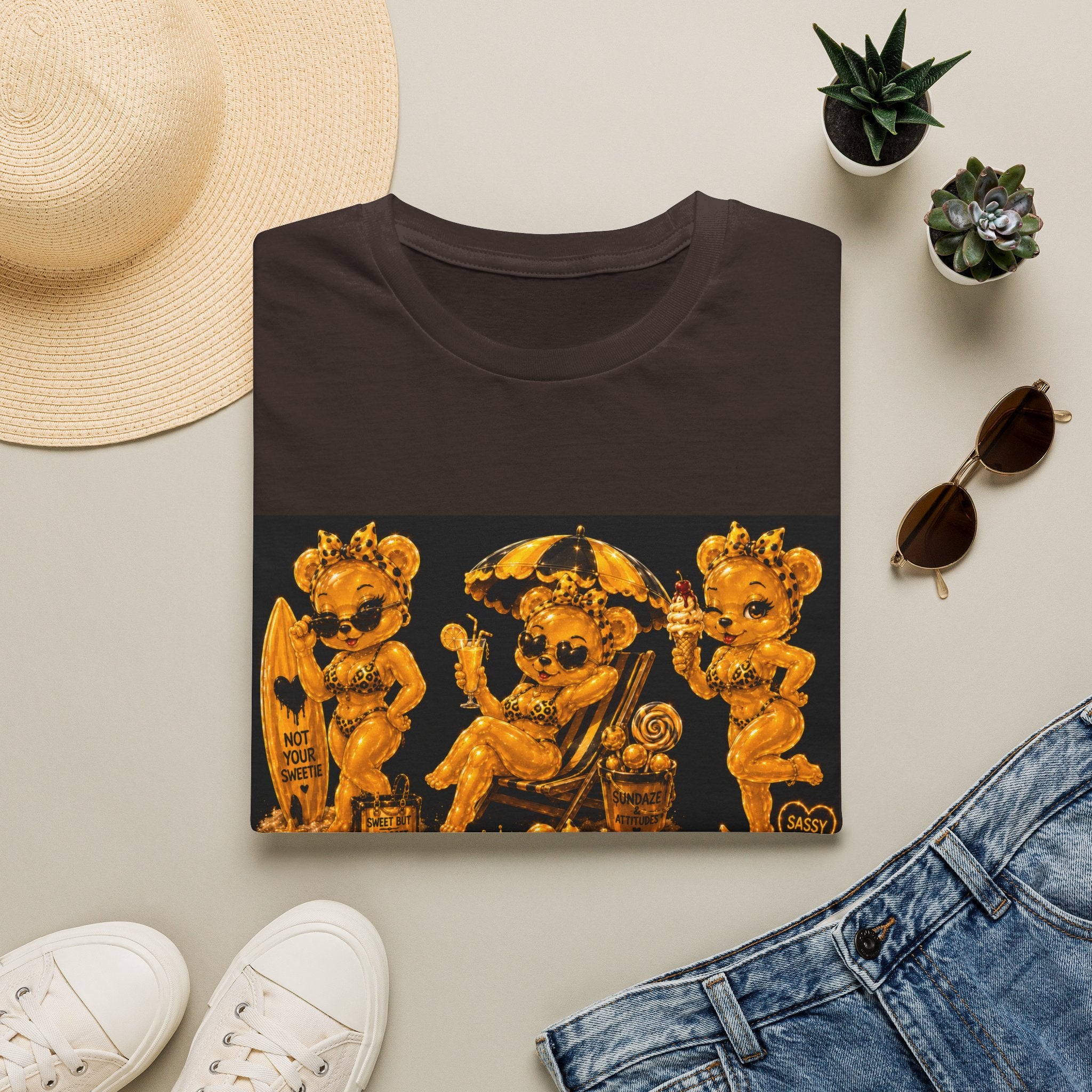 Vintage Style Oozy Bear Beach Babe Pin Up- Adult Graphic Shirt (18+)