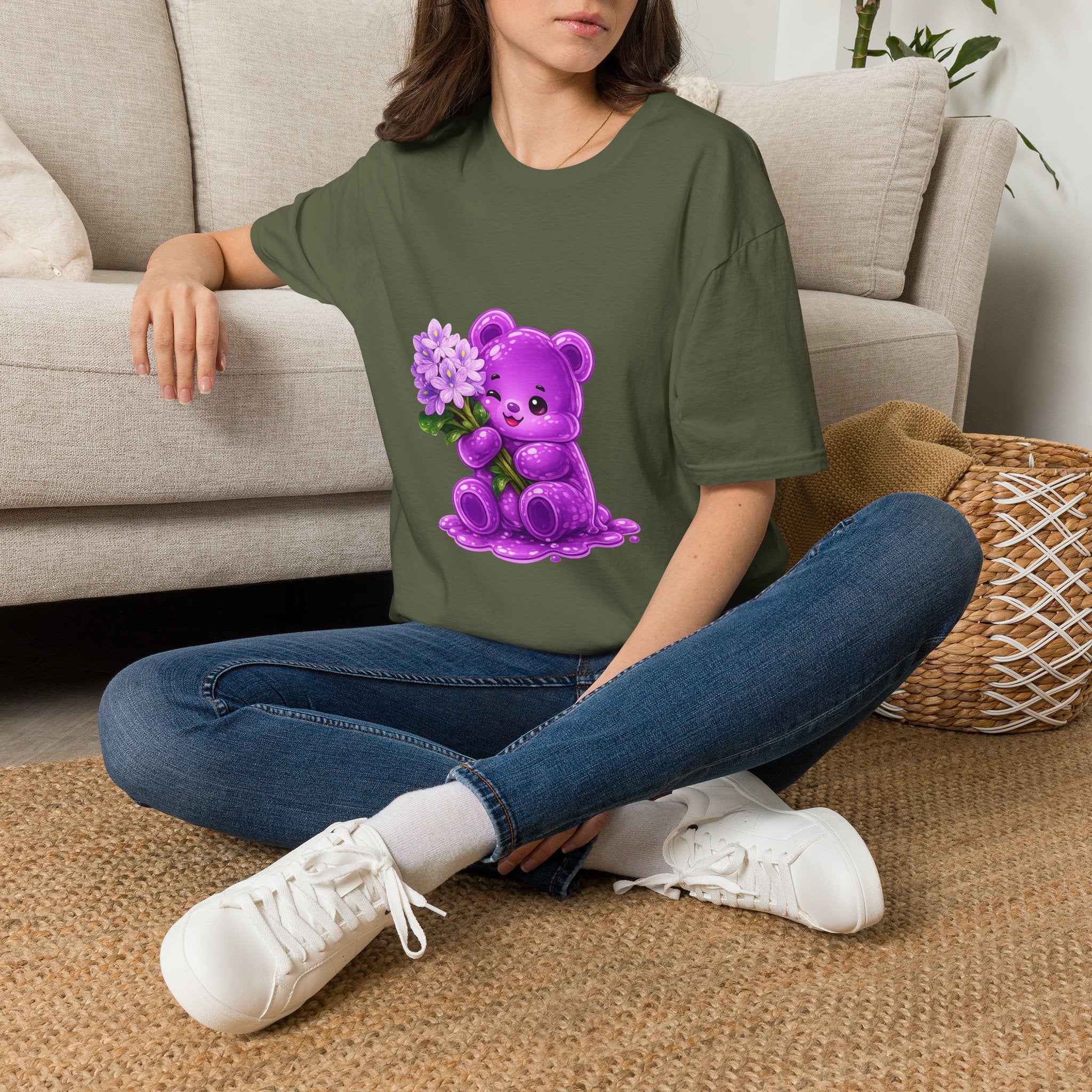 Purple Flower Cluster, Oozy Bear Friend Flower Addition- Graphic Shirt