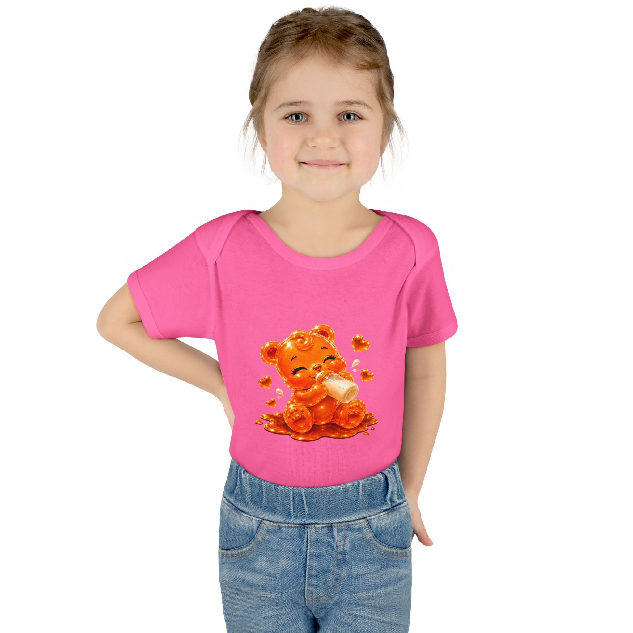 Yummy, Yummy Milk Time Orange Oozy Baby Gummy Bear Cutie Addition- Graphic Onesie