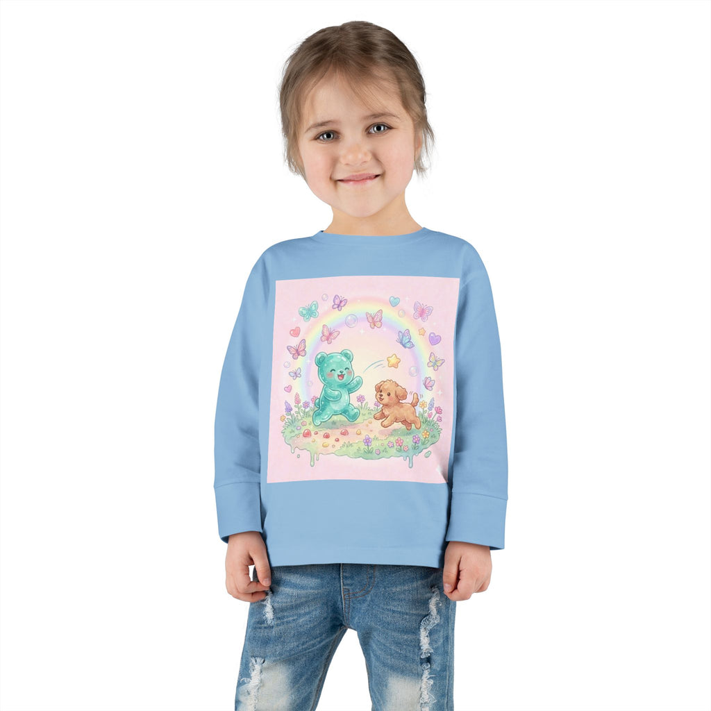 Pastel Puppy Play Time, Oozy Bear Friend- Graphic Long Sleeve Shirt
