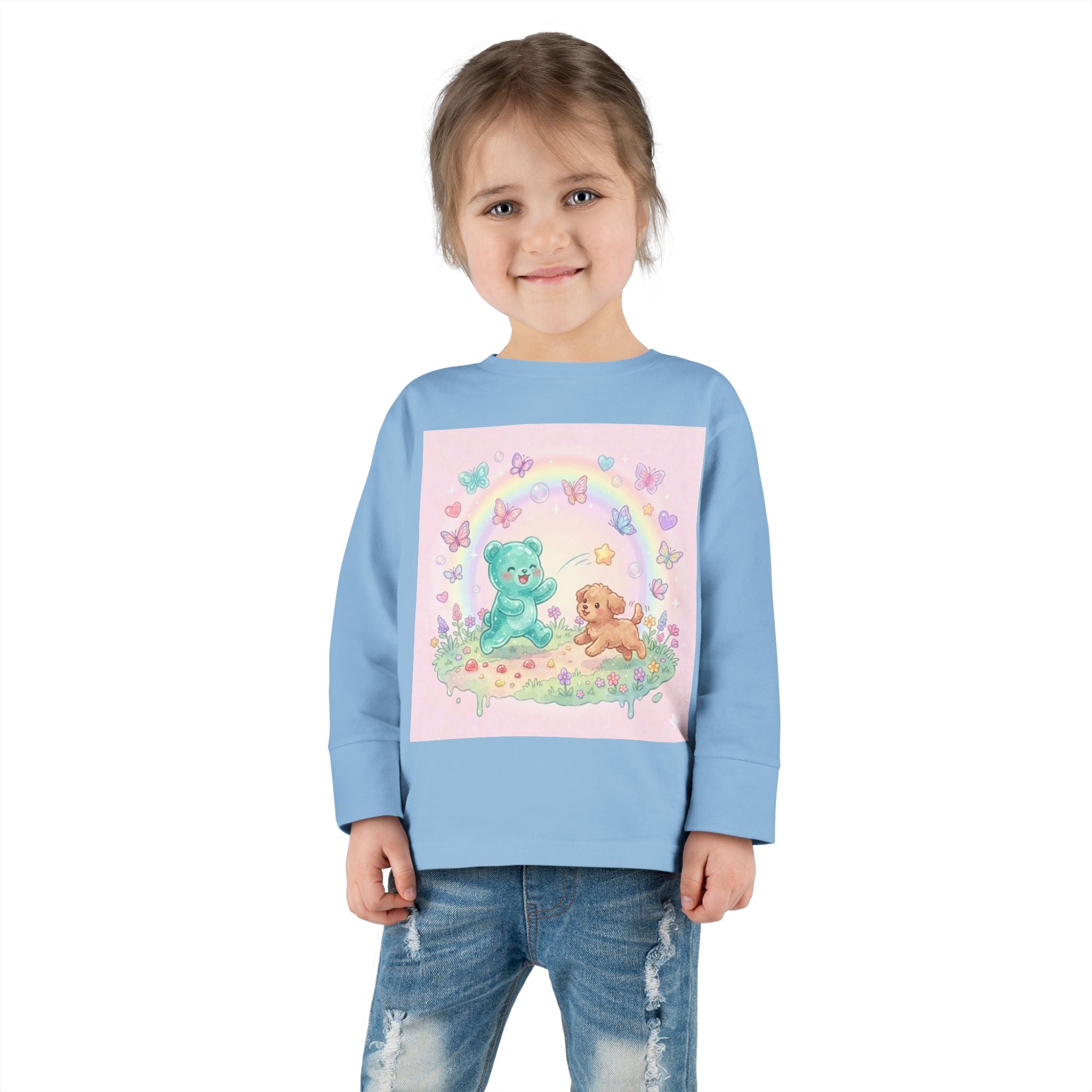 Pastel Puppy Play Time, Oozy Bear Friend- Graphic Long Sleeve Shirt