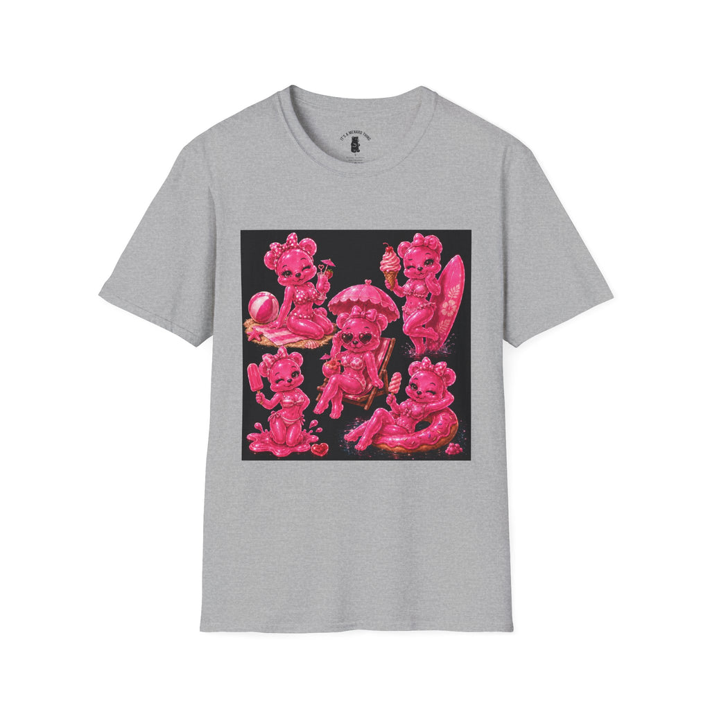Retro Pink Pin Up Beach Oozy Bear Babe Gummy- Adult Graphic Shirt (+18)