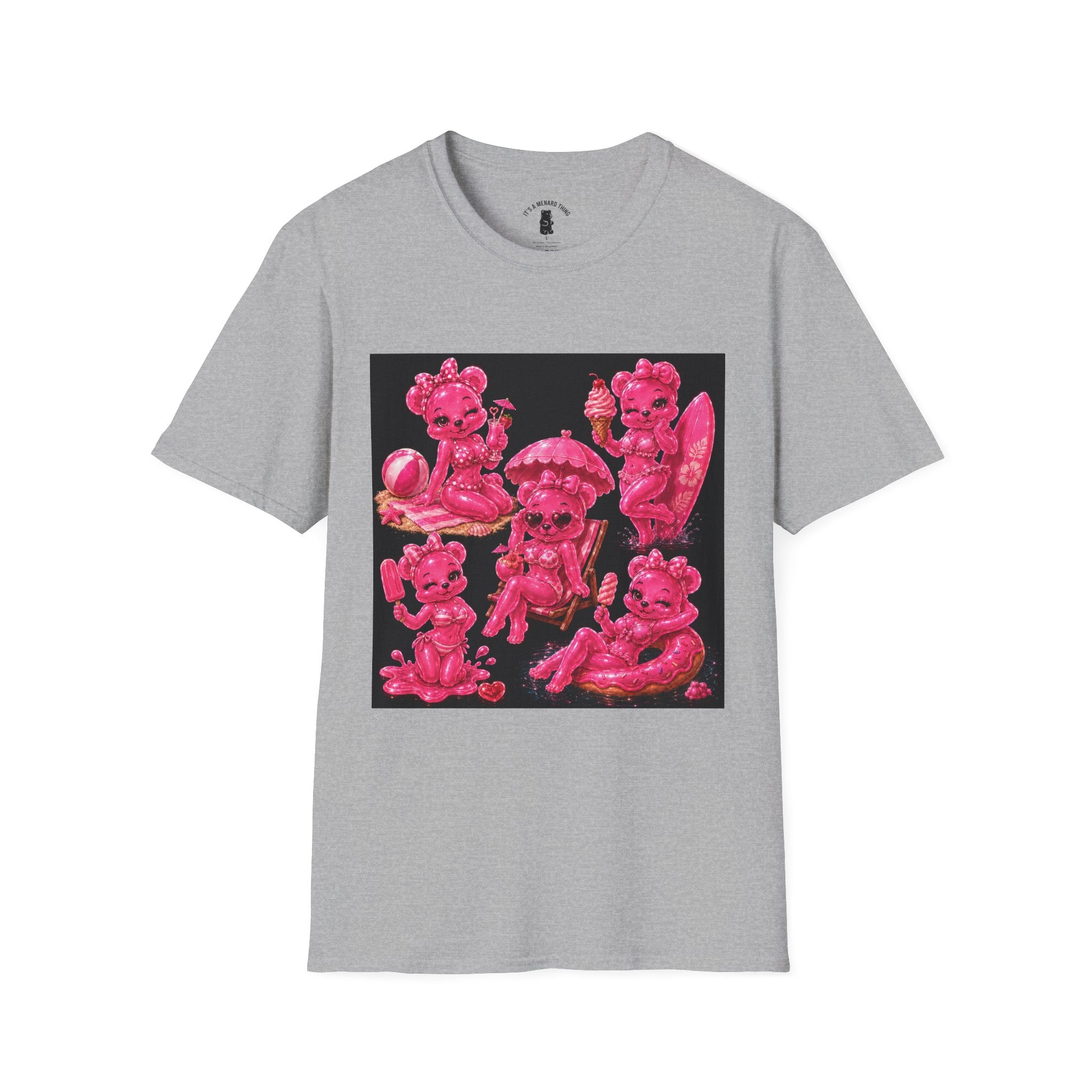Retro Pink Pin Up Beach Oozy Bear Babe Gummy- Adult Graphic Shirt (+18)