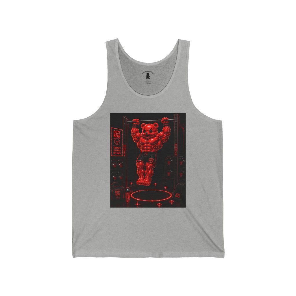 Bar lifting Workout, Crimson Oozy Buff Bear Gummy Gym Addition- Adult Graphic Tank Top