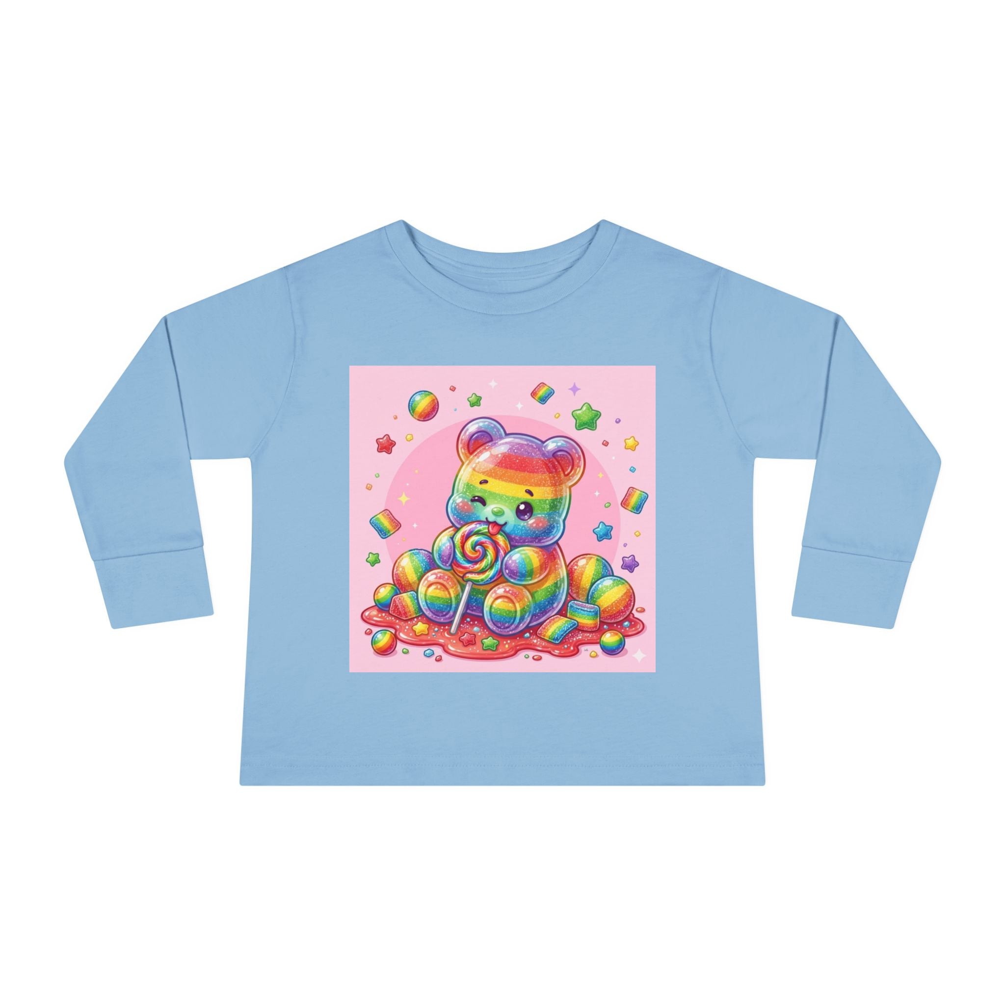 Rainbow Stripe Oozy Bear Gummy Special- Kids Graphic Long Sleeve Shirt