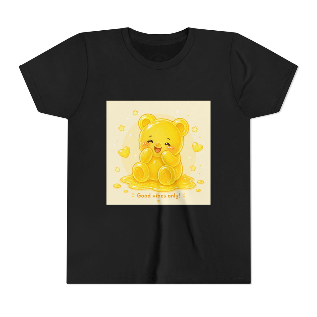 Cute Yellow Gooey Gummy Bear — "Good Vibes Only" Youth Short Sleeve Shirt