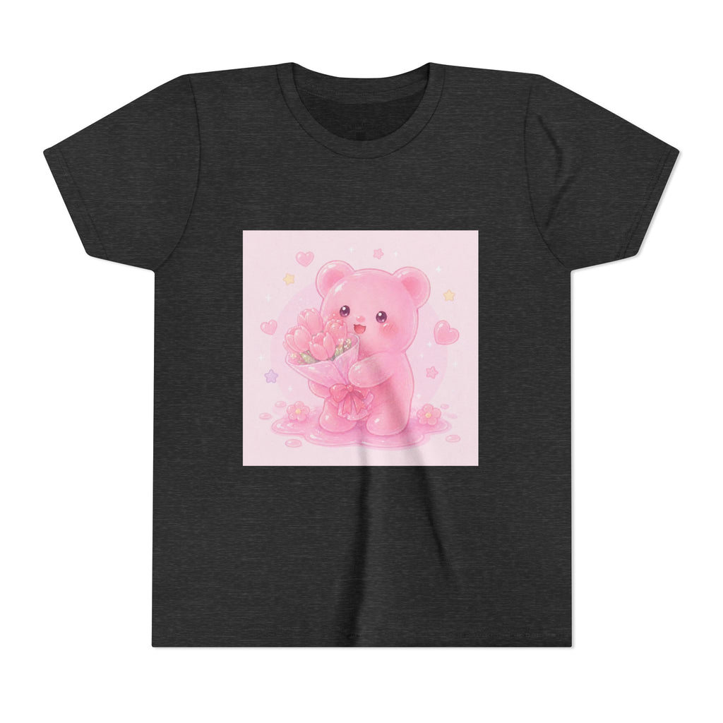 Pink Gooey Gummy Bear Youth Tee – Valentine Gummy Bouquet Kids Shirt