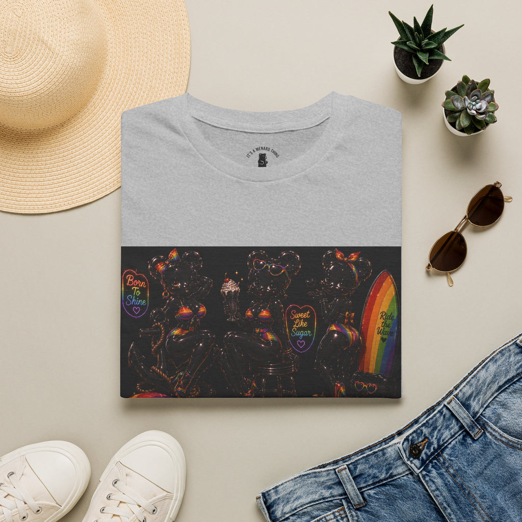 Black & Rainbow Special Addition Oozy Bear Beach Babe Pin Up- Adult Graphic Shirt (18+)