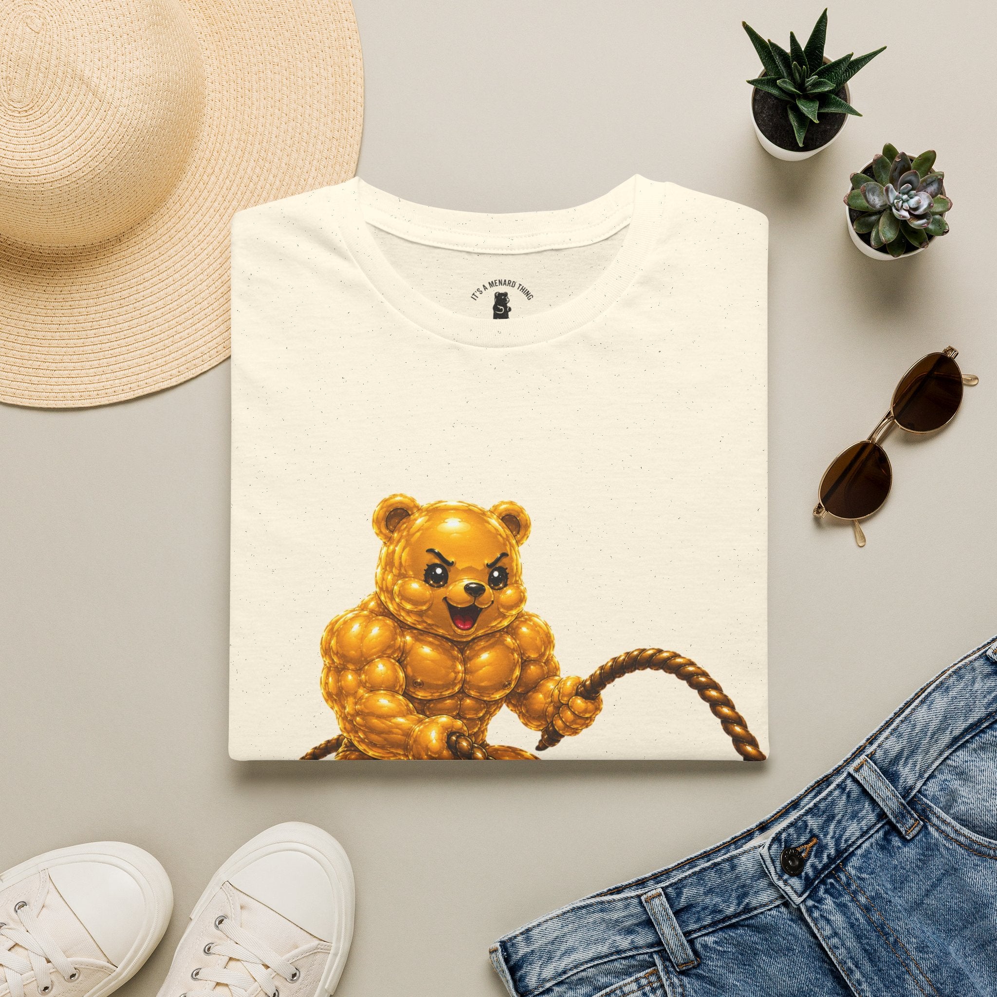 Rope Workout, Golden Yellow Oozy Buff Bear Gym Special- Adult Graphic Shirt (18+)