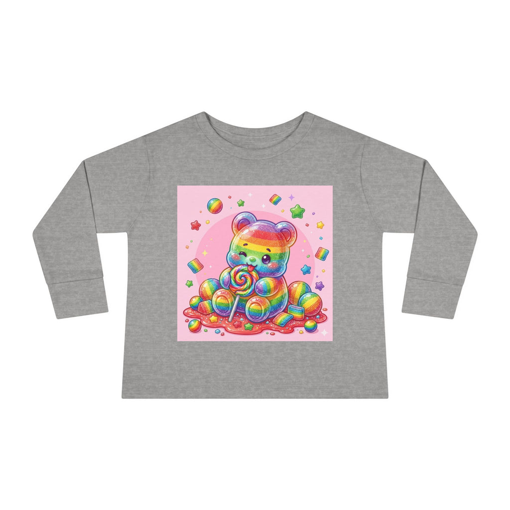Rainbow Stripe Oozy Bear Gummy Special- Kids Graphic Long Sleeve Shirt