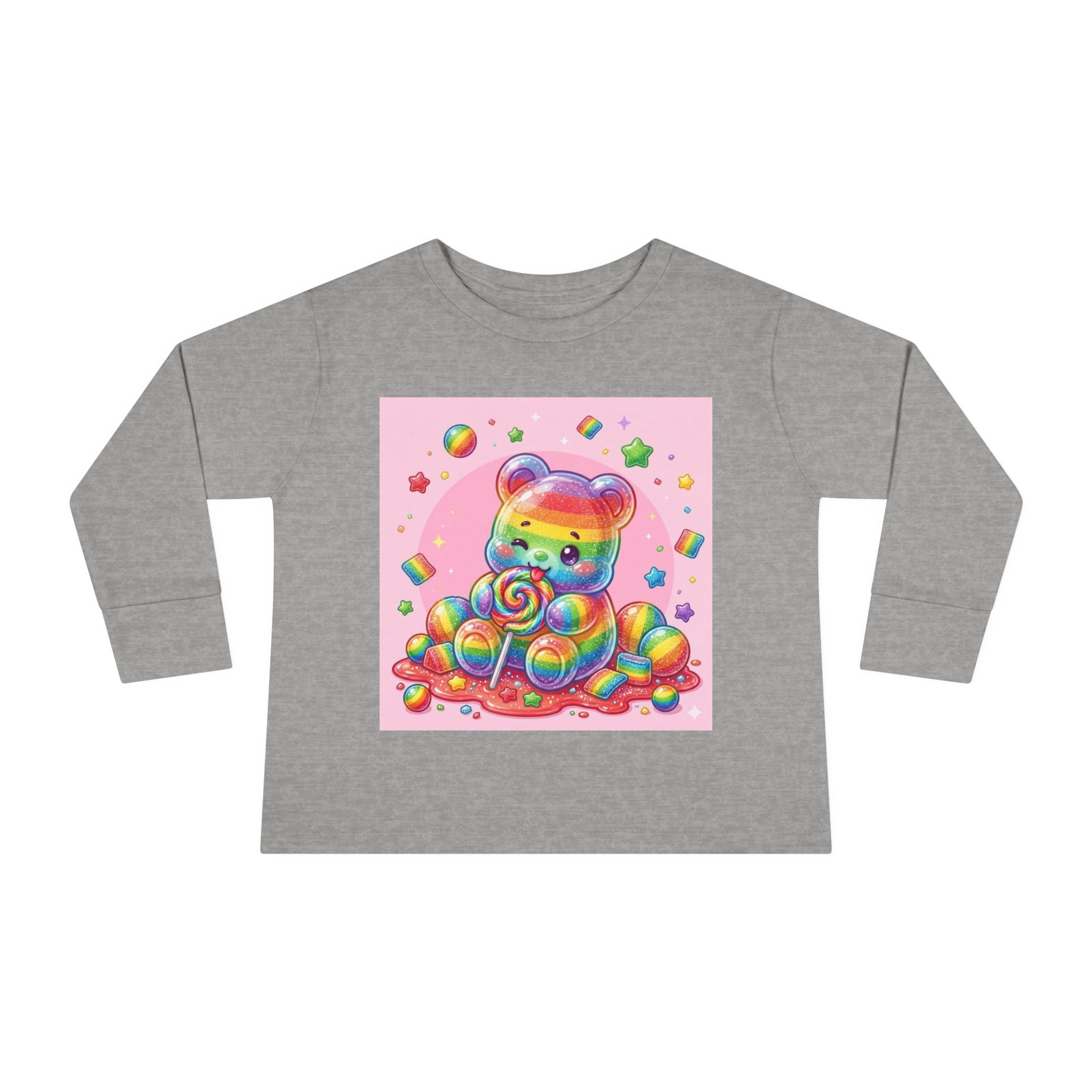Rainbow Stripe Oozy Bear Gummy Special- Kids Graphic Long Sleeve Shirt