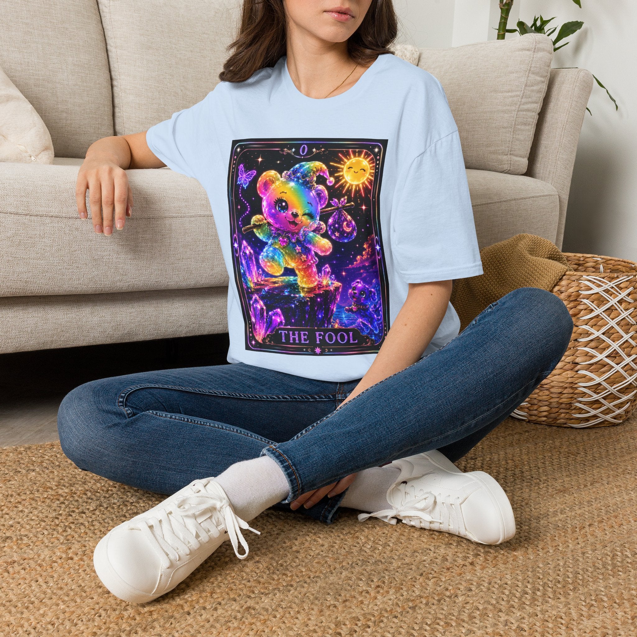 The Fool Tarot Colorful Rainbow Oozy Bear Friend- Cute Graphic Shirt