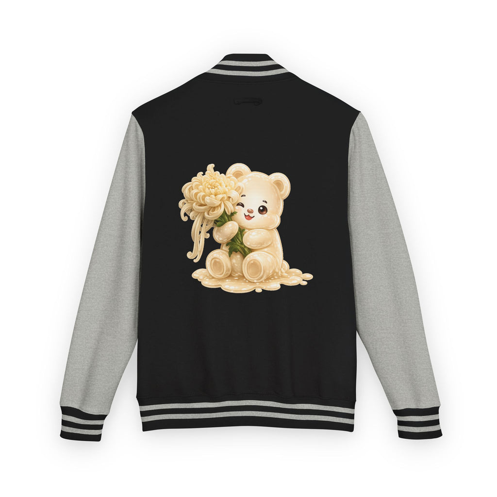 Creamy White Chrysanthemum Flower Addition, White Oozy Bear Gummy Friend- Lettermen Graphic Jacket