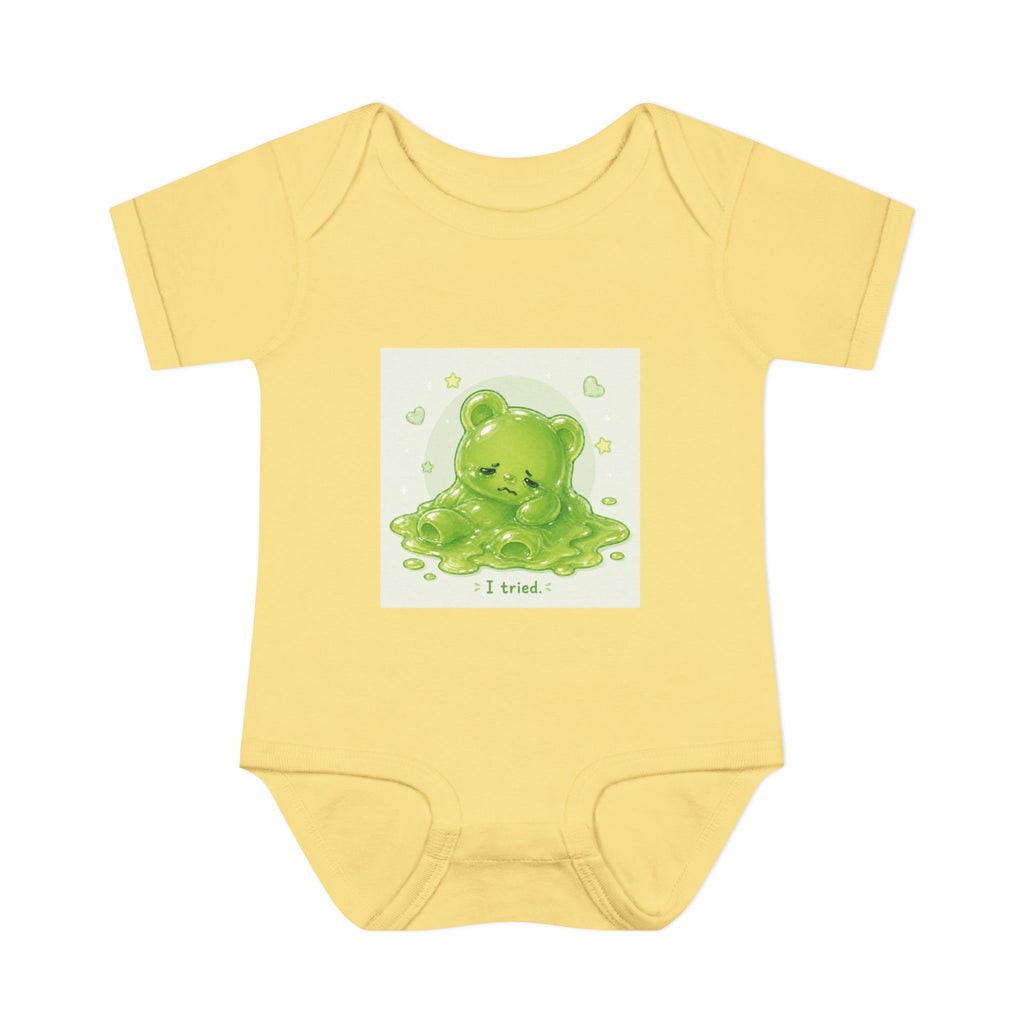 Infant Bodysuit — Cute Gooey Green Melted Gummy Bear "I Tried" Baby Onesie