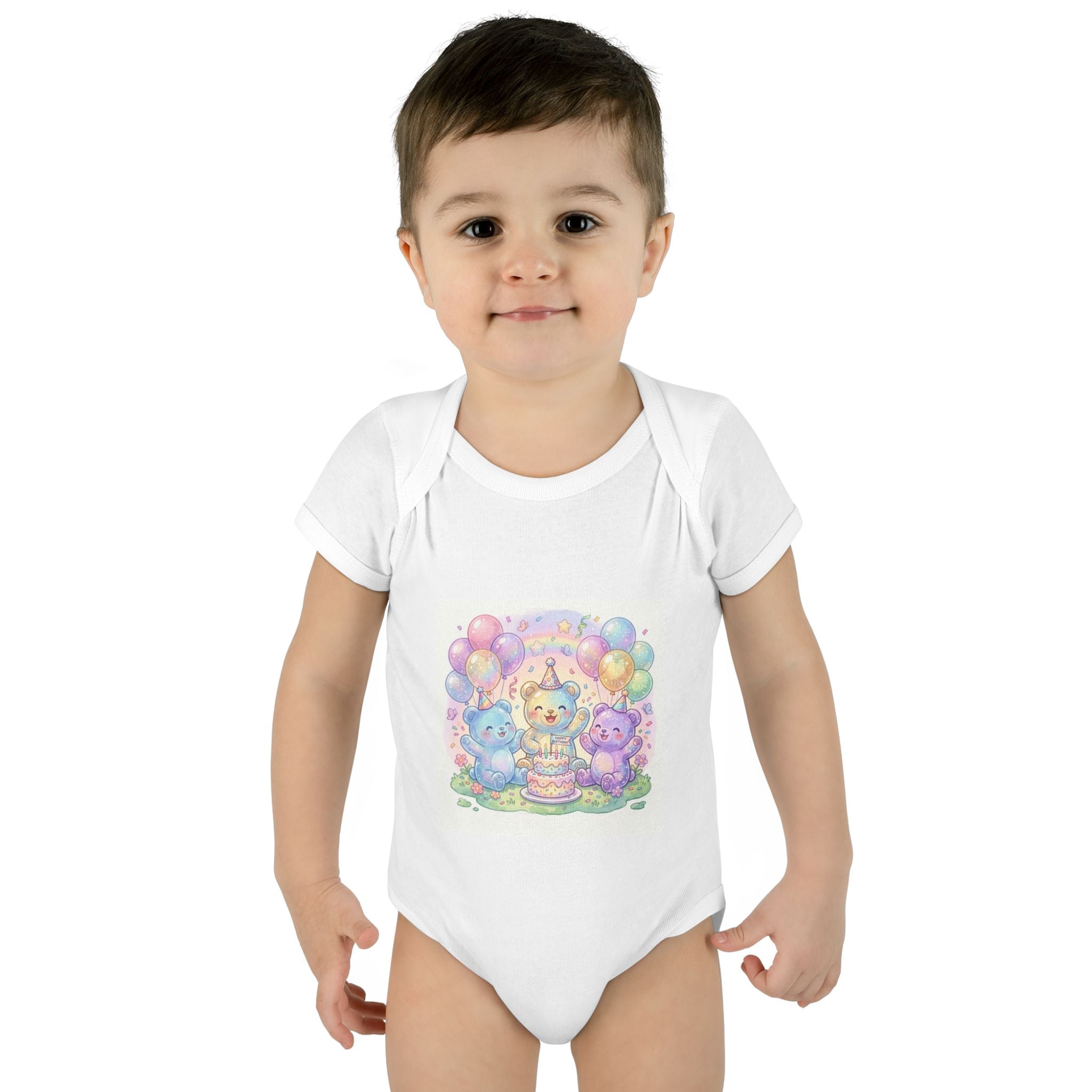 Birthday Gooey Bears, Cake & Balloons Infant Onesie