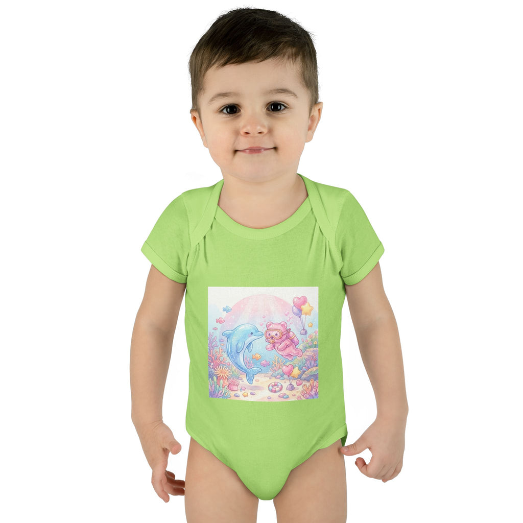 Infant Bodysuit — Pastel Dolphin & Pink Gummy Bear Underwater Baby Onesie