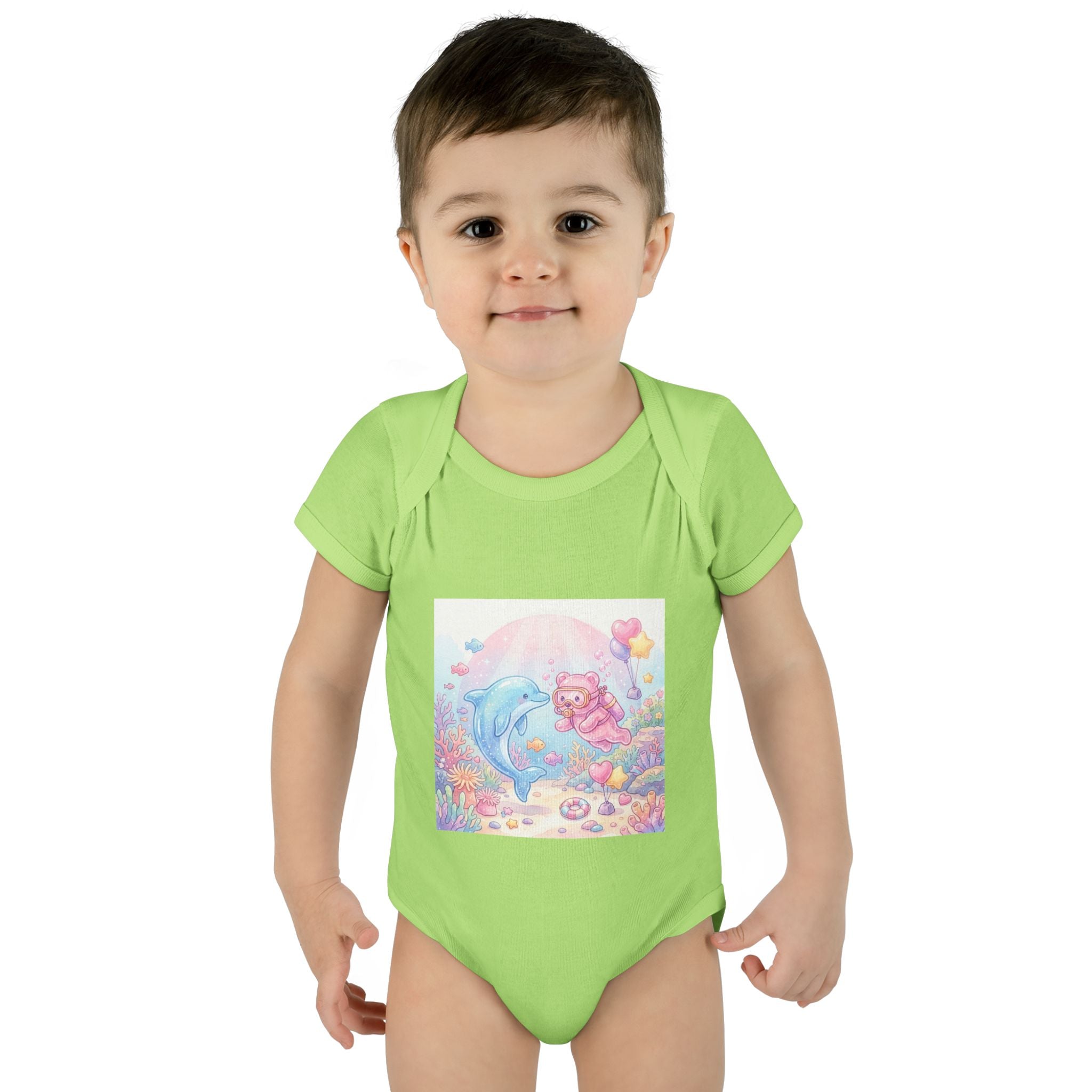 Infant Bodysuit — Pastel Dolphin & Pink Gummy Bear Underwater Baby Onesie