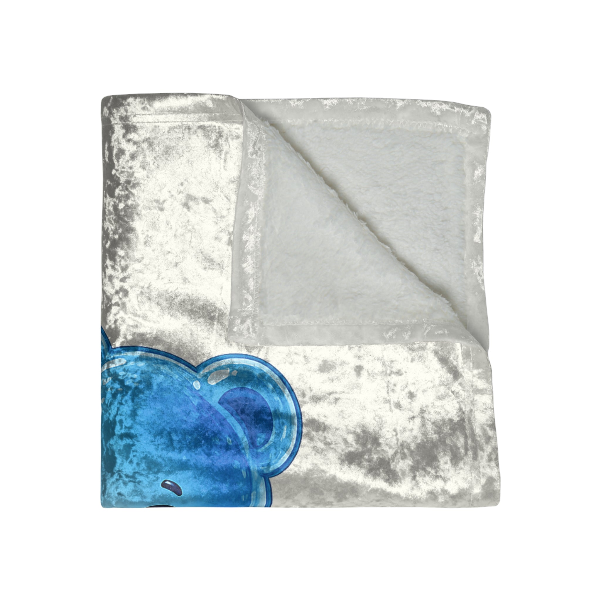 Crushed Velvet Blanket - Blue Gummy Bear Holding Lily of the Valley Plush Throw