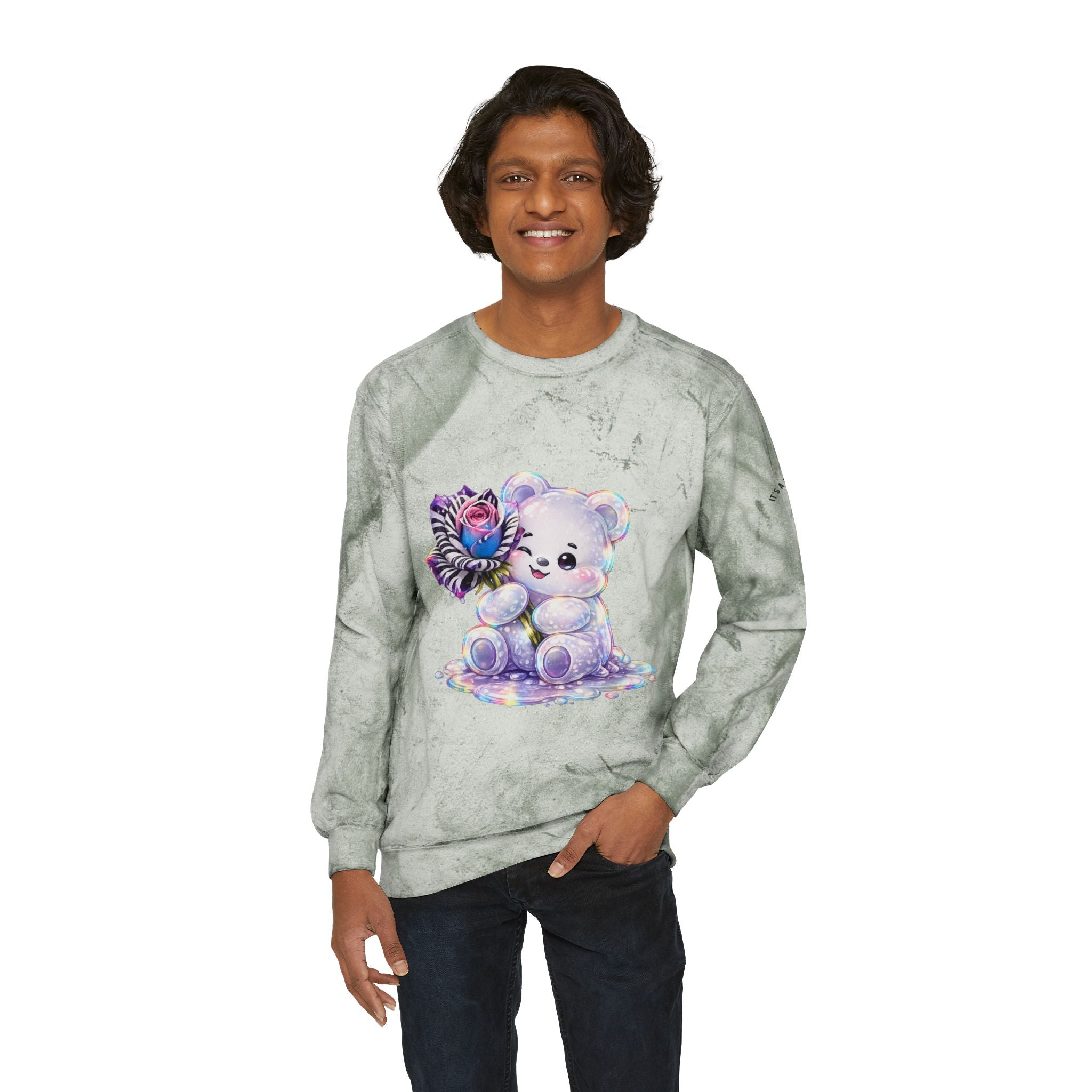Illustration Pretty Rose, White prism Gooey Gummy Bear-Kawaii Graphic Sweatshirt