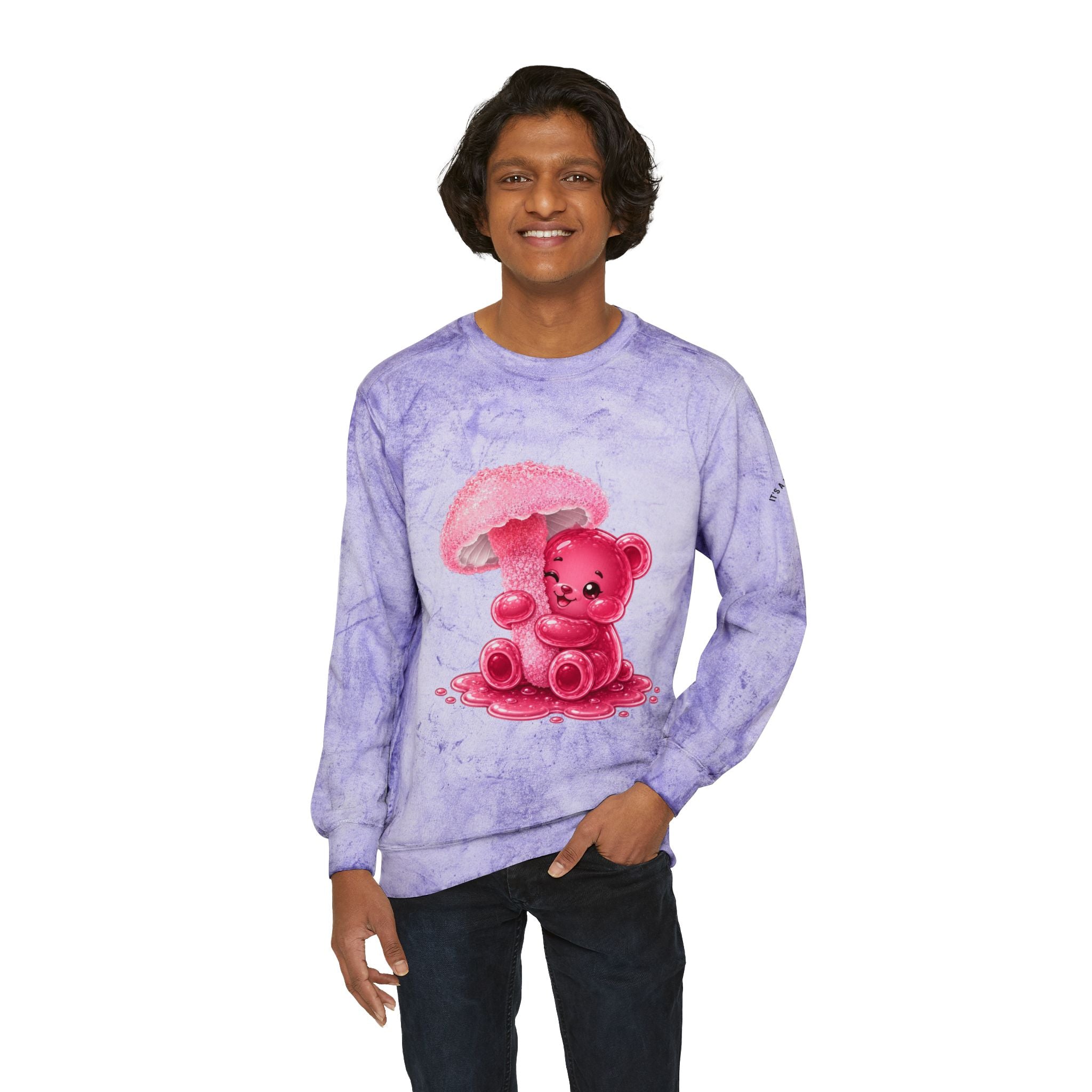 Special Pink Mushroom Oozy Bear Gummy Friend- Graphic Tie-Dye Sweater