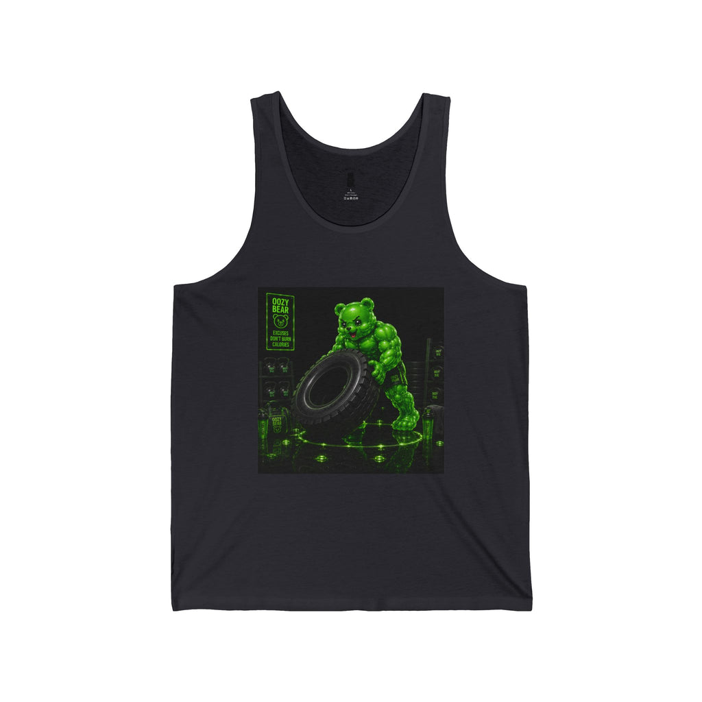 Tire-Flip Fitness Workout, Emerald Oozy Buff Bear Gummy Gym Addition- Adult Graphic Tank Top