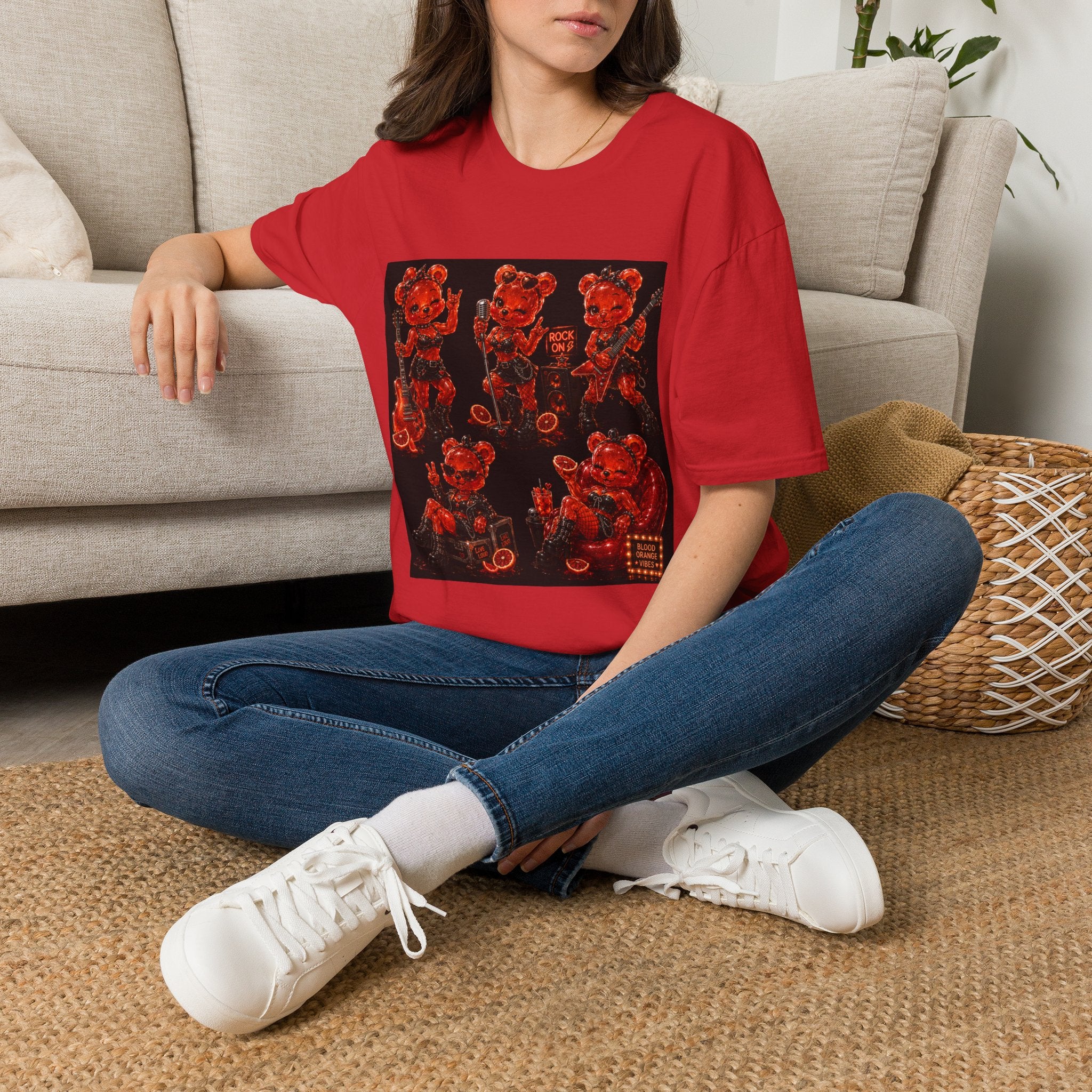 Rocking Blood Orange Grunge Oozy Bear Rocker Babe, Pin Up- Adult Graphic Shirt (18+)